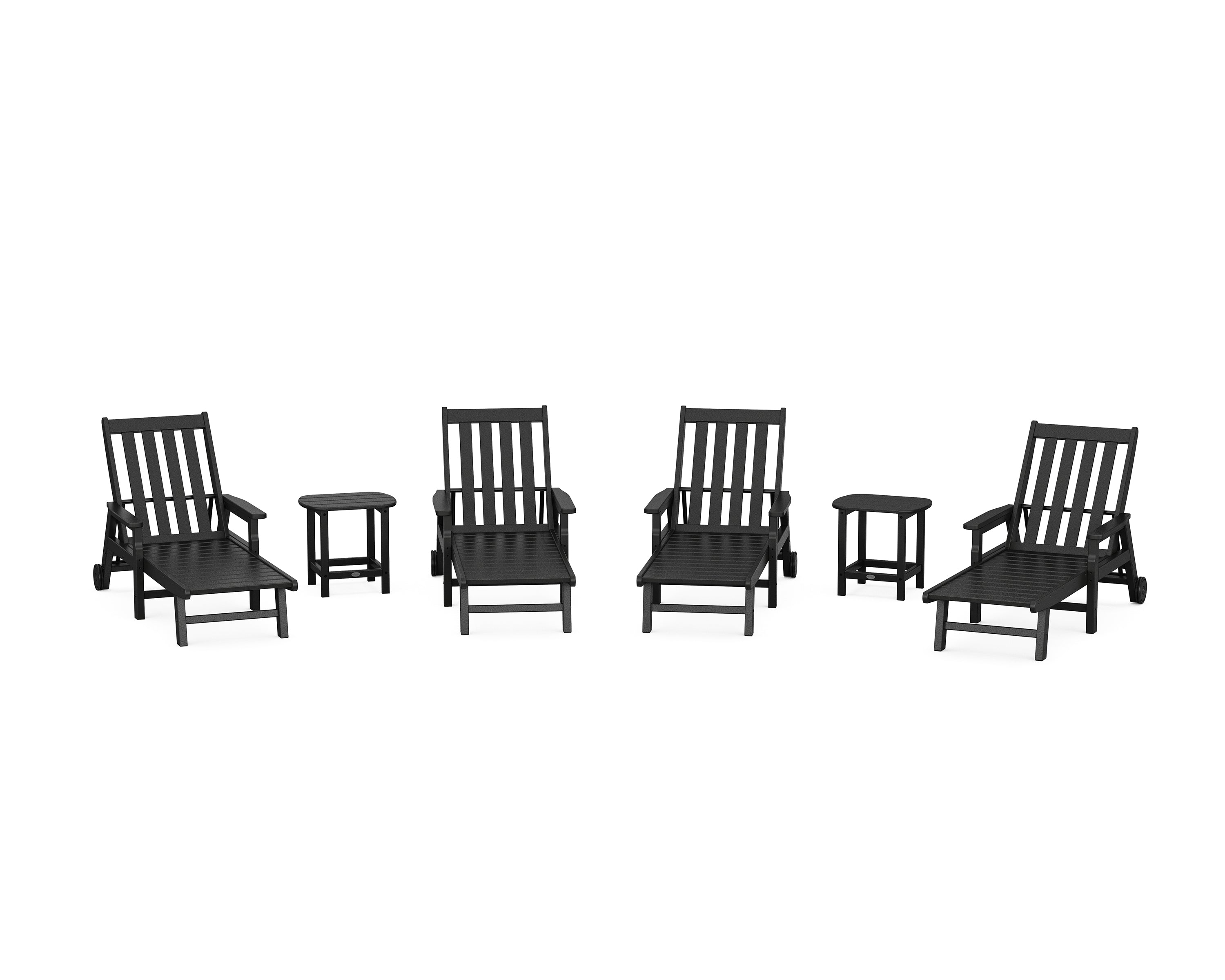 POLYWOOD® Vineyard 6-Piece Chaise with Arms and Wheels Set in Black