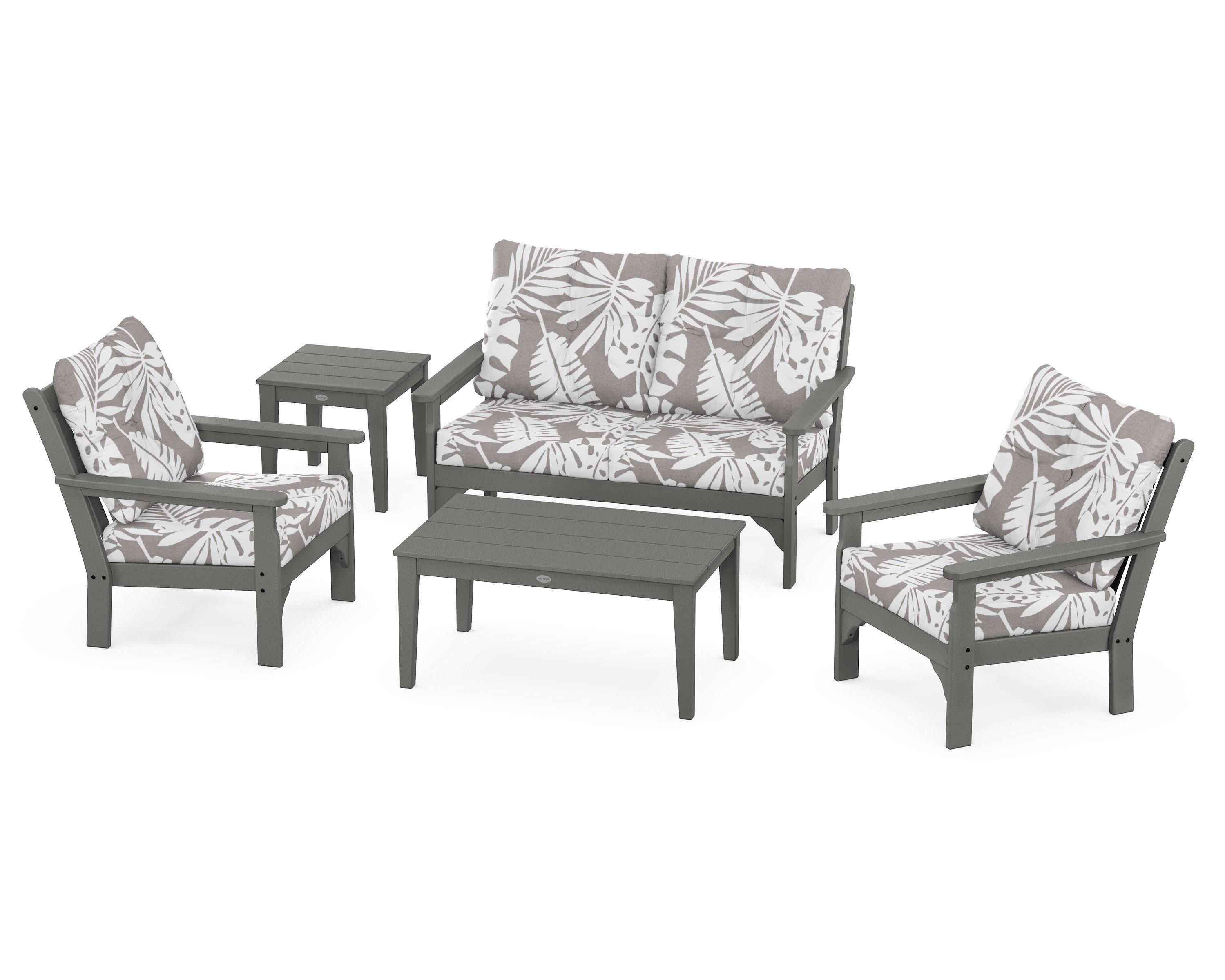 POLYWOOD® Vineyard 5-Piece Deep Seating Set in Slate Grey / Leaf Grey Mist