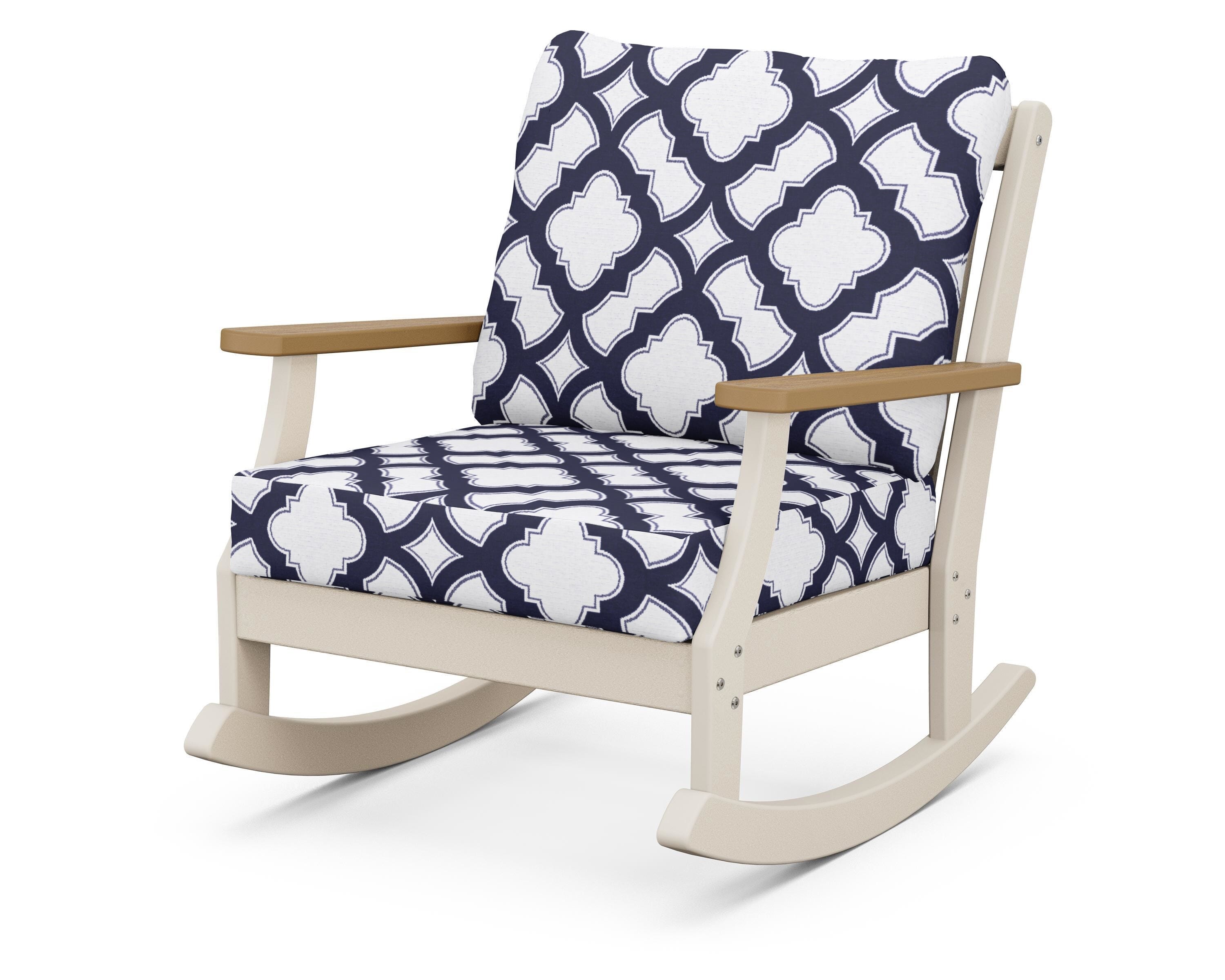 POLYWOOD® Braxton Deep Seating Rocking Chair in Sand / Natural / Trellis Navy