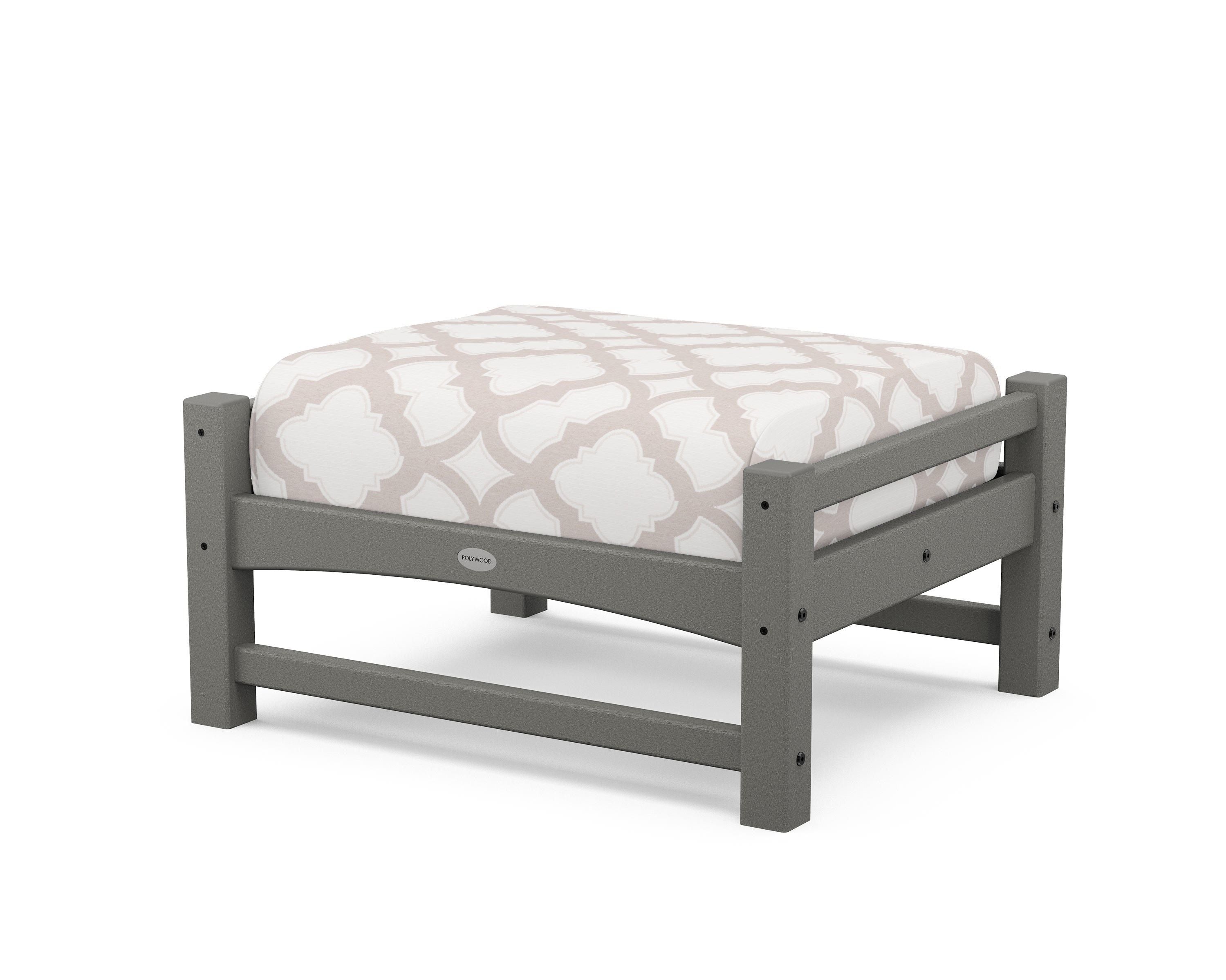 POLYWOOD® Club Ottoman in Slate Grey / Trellis Dune Burlap