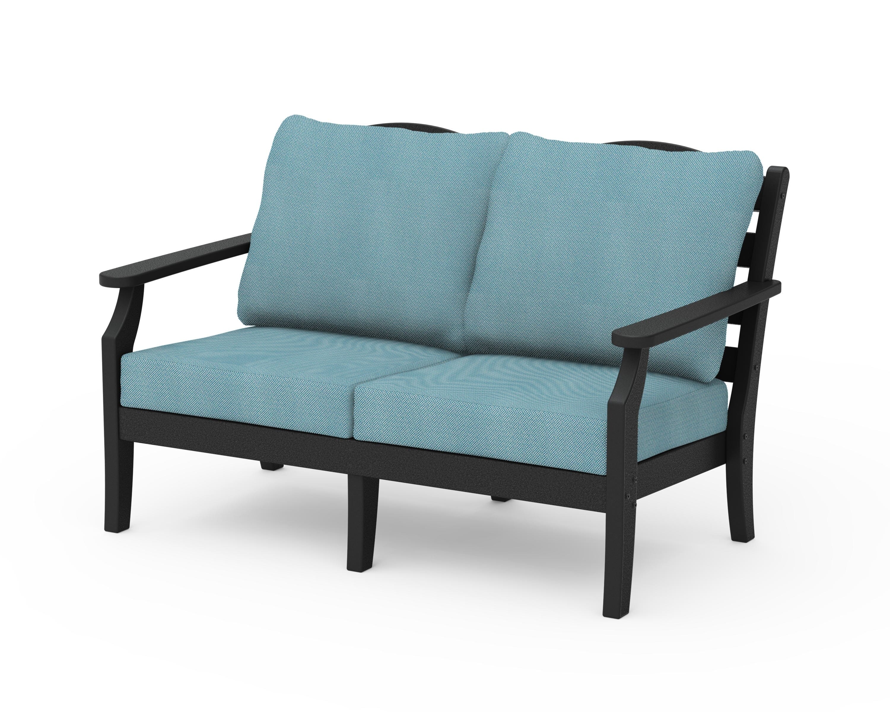 Draper James™ by POLYWOOD® Savannah Deep Seating Loveseat in Black / Lattice Sky Blue
