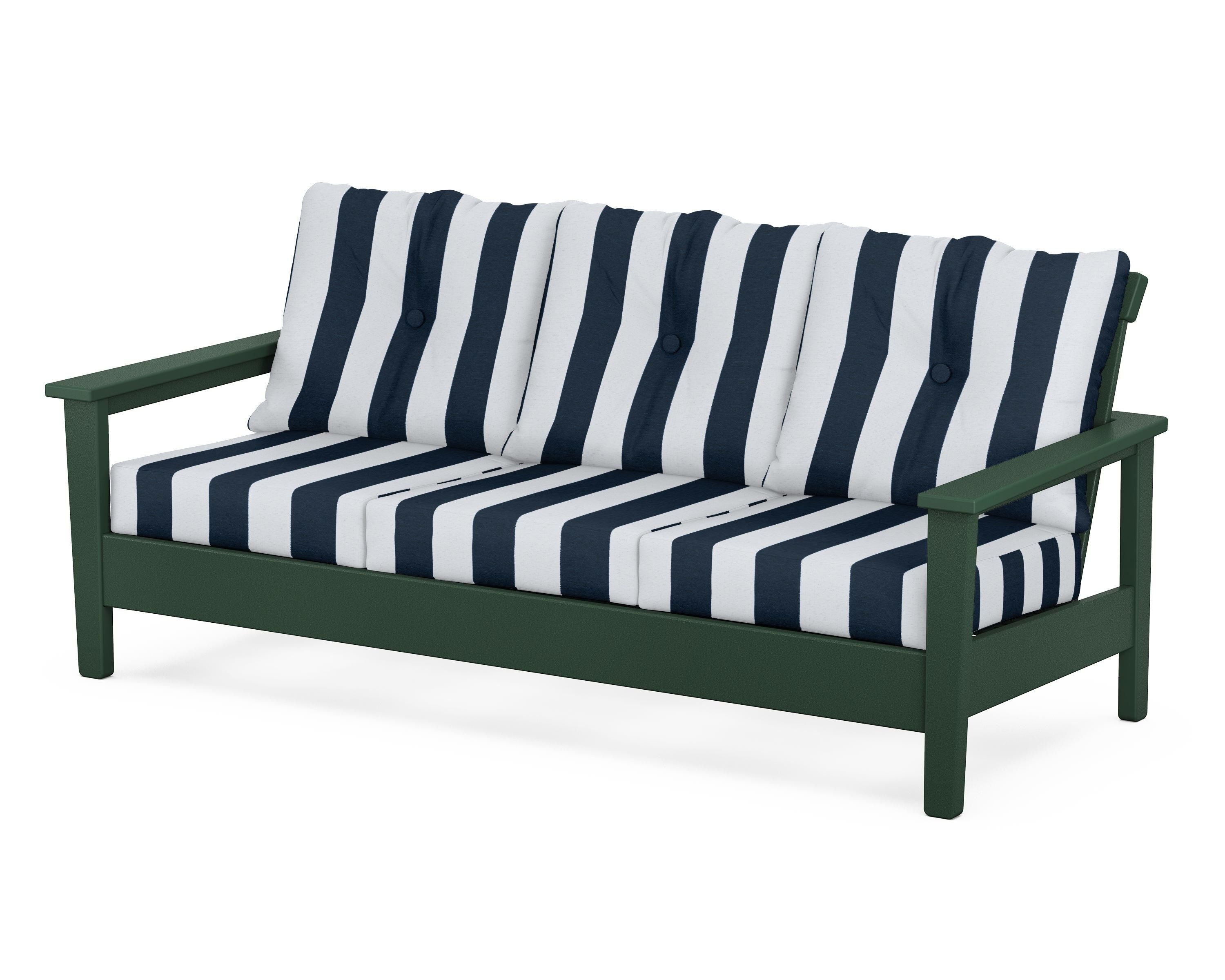 POLYWOOD® Prescott Deep Seating Sofa in Green / Cabana Stripe Marine Indigo