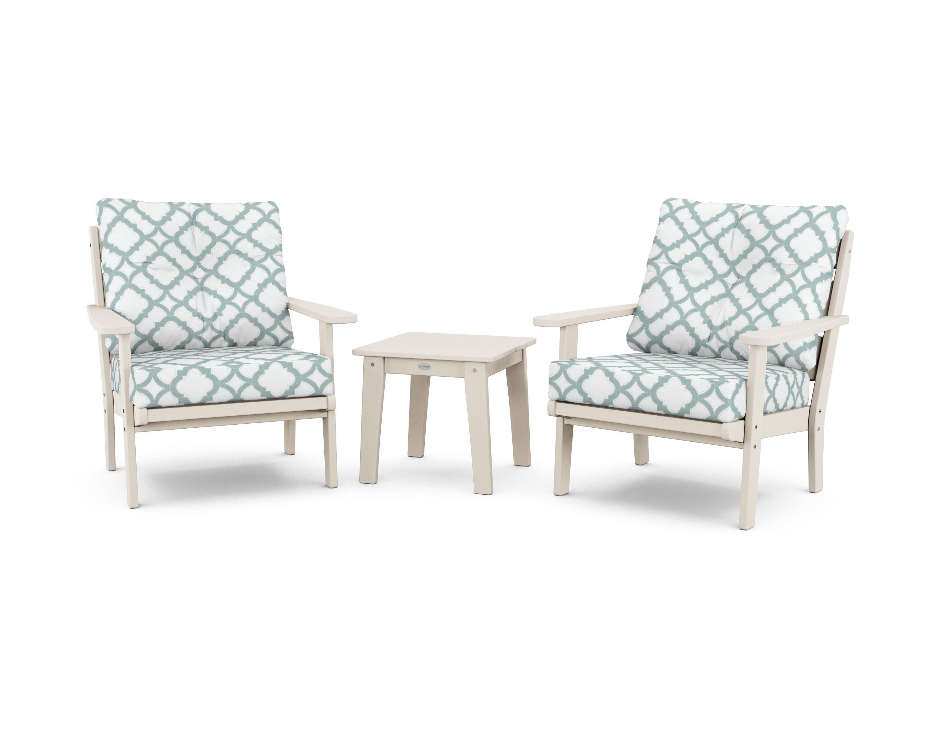 POLYWOOD® Lakeside 3-Piece Deep Seating Chair Set in Sand / Trellis Glacier Spa