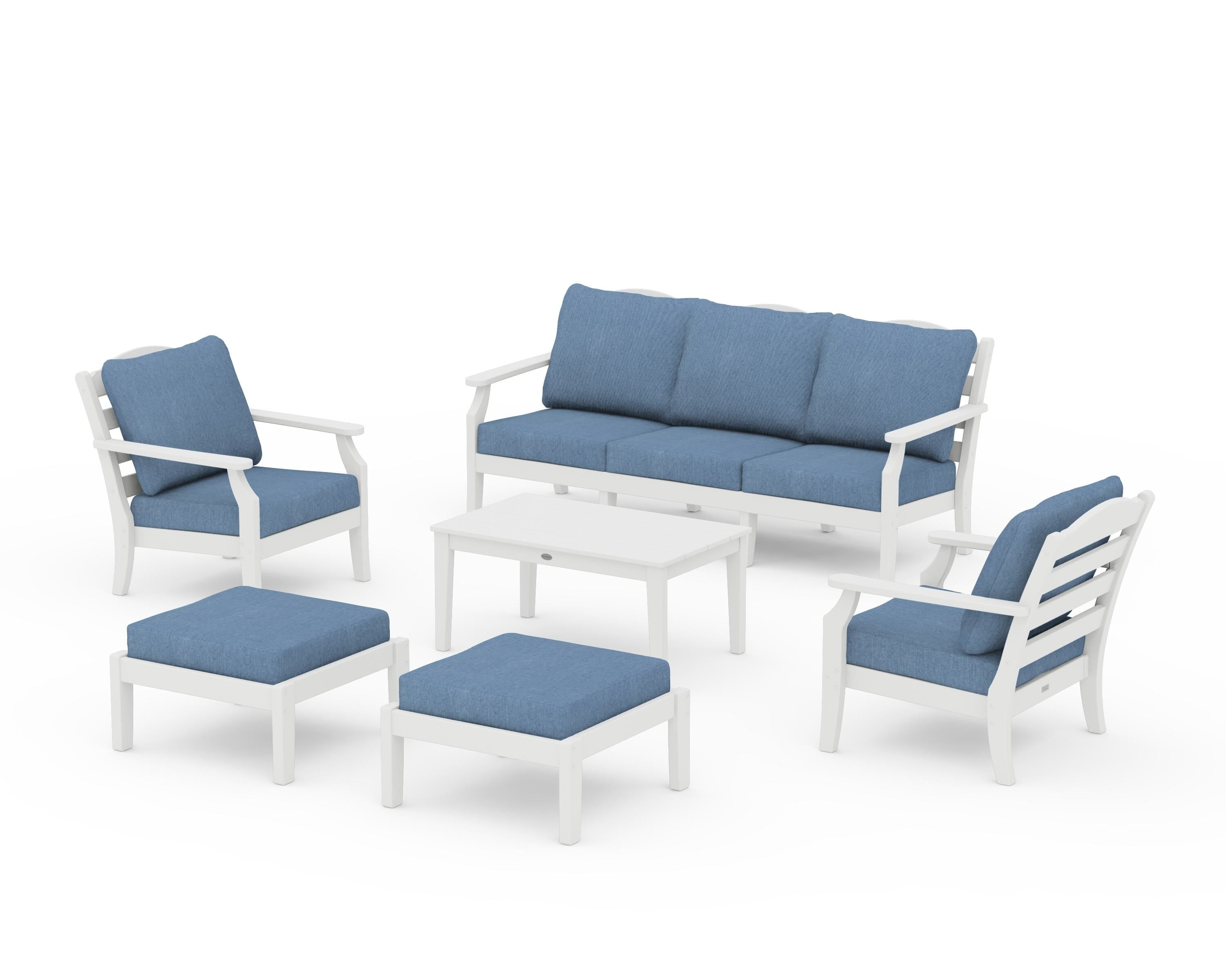 Draper James™ by POLYWOOD® Savannah 6-Piece Lounge Sofa Set in White / Sky Blue