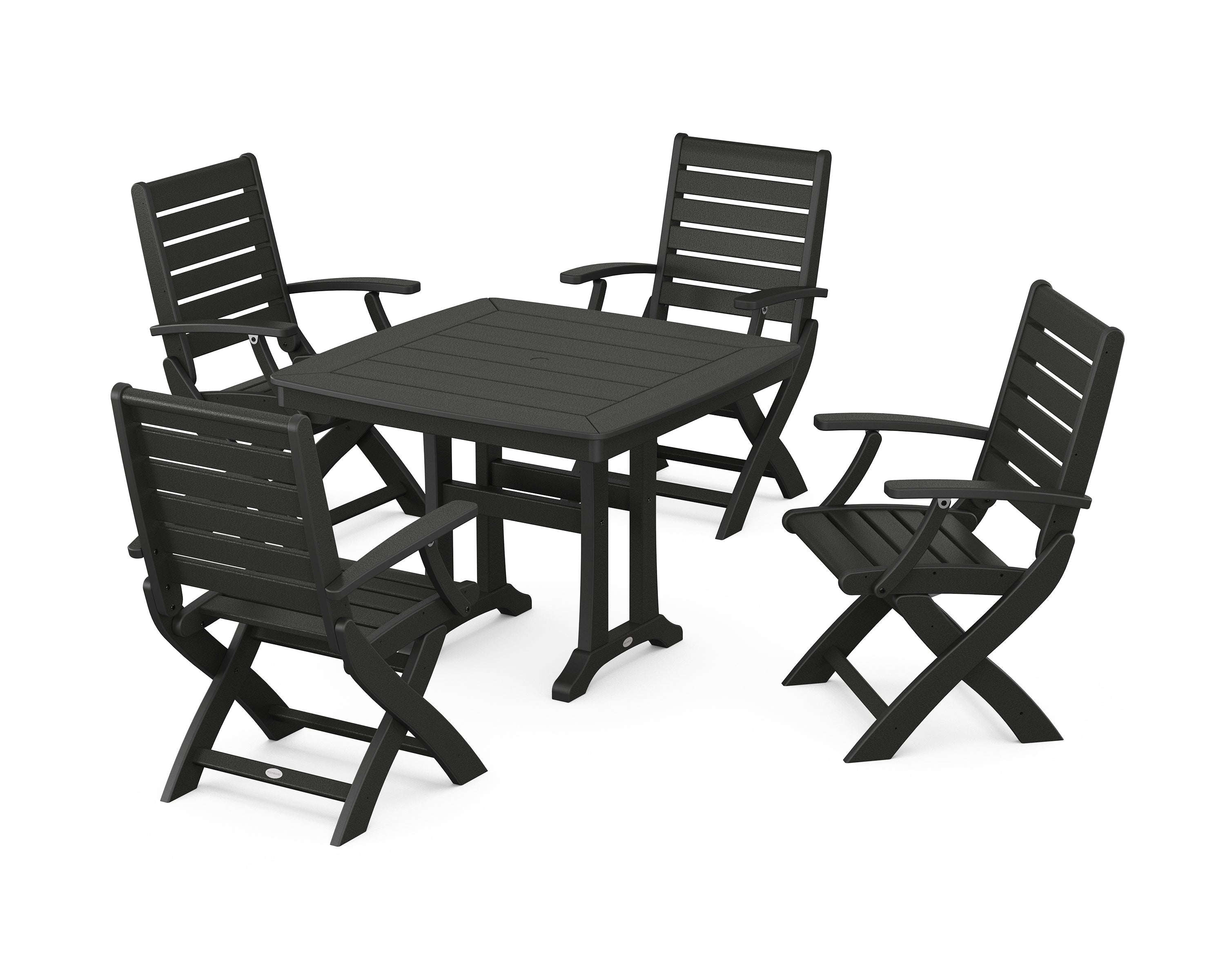 POLYWOOD® Signature Folding Chair 5-Piece Dining Set with Trestle Legs in Black