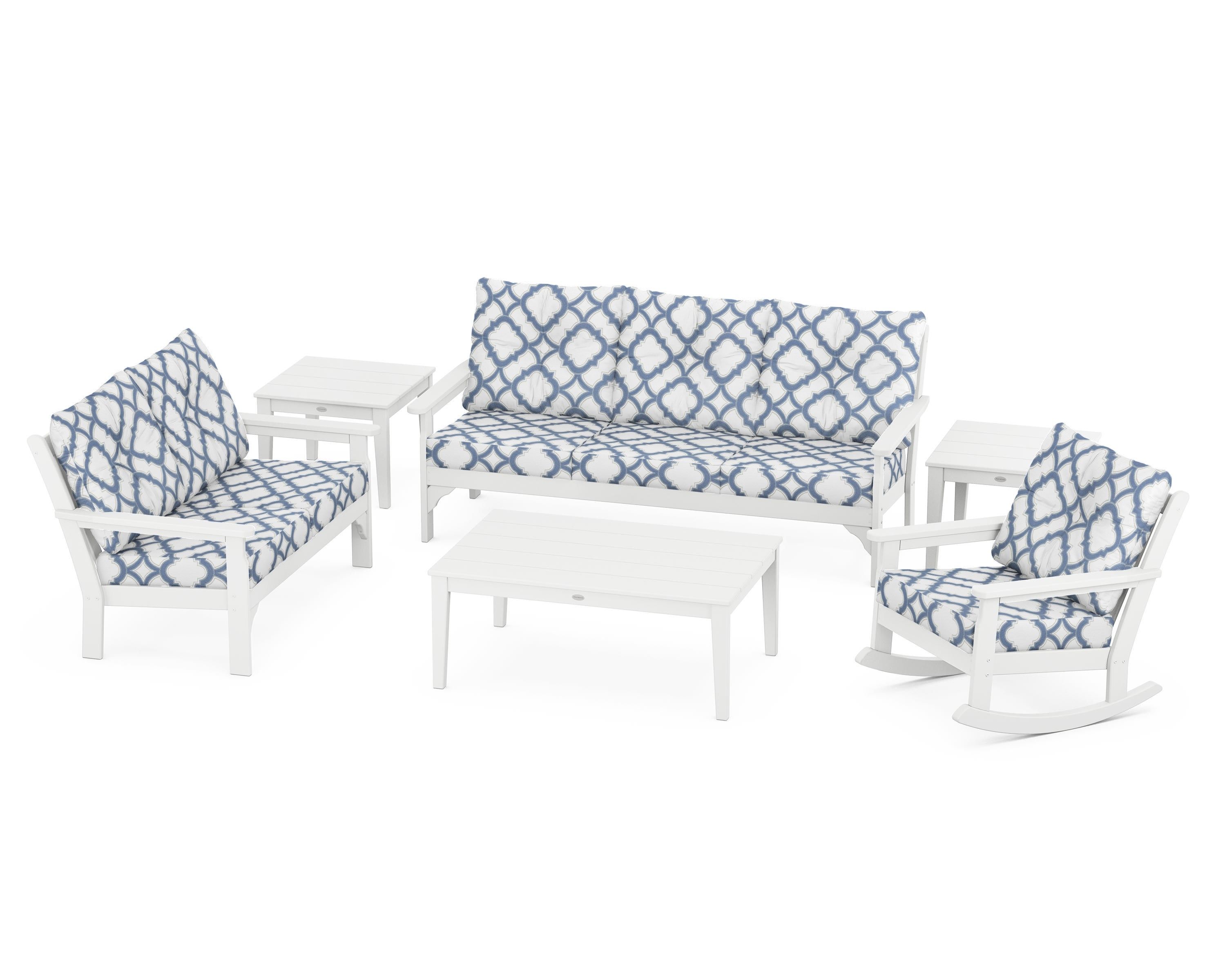 POLYWOOD® Vineyard 6-Piece Deep Seating Set in White / Trellis Sky Blue
