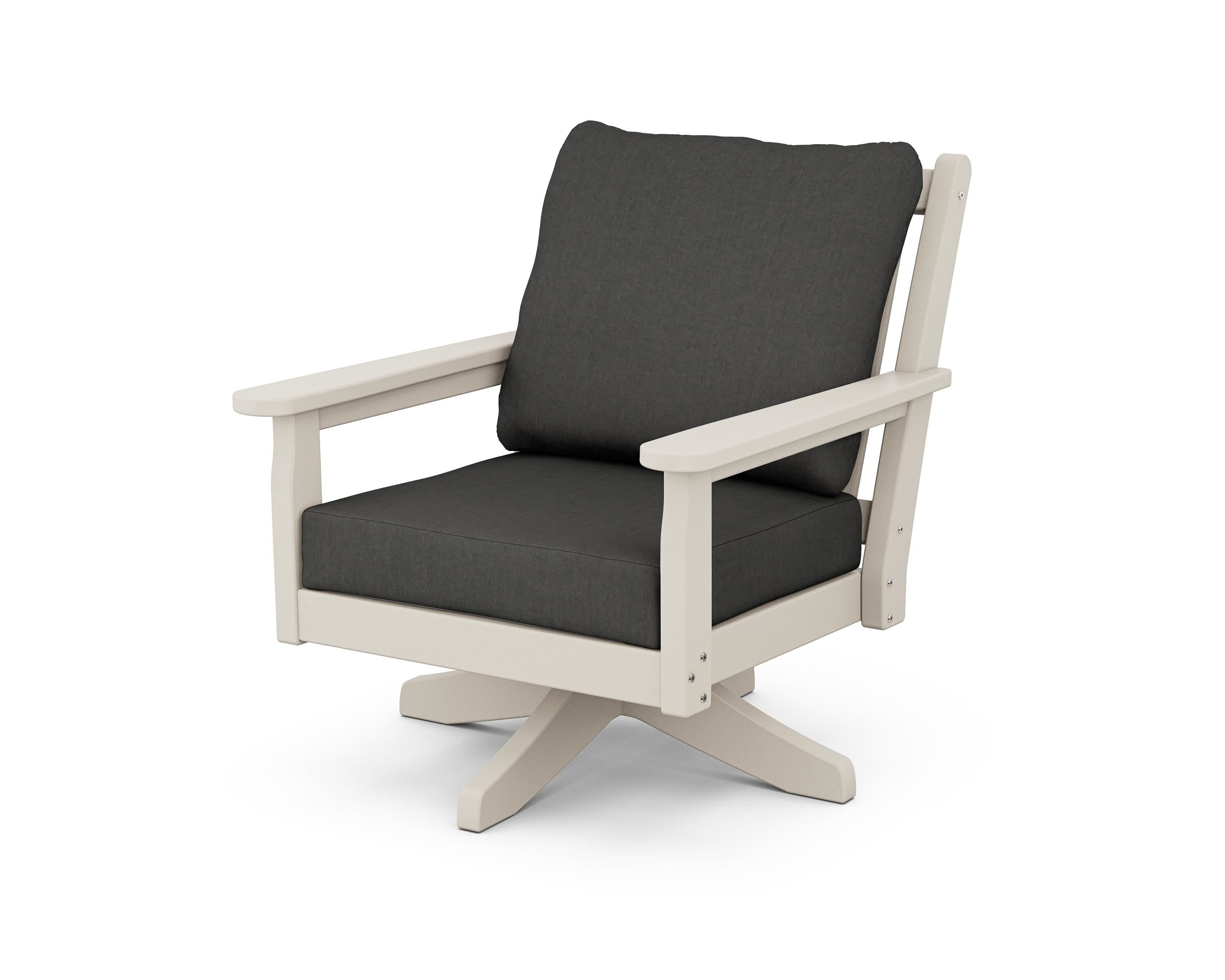 POLYWOOD® Chippendale Deep Seating Swivel Chair in Sand / Spectrum Carbon