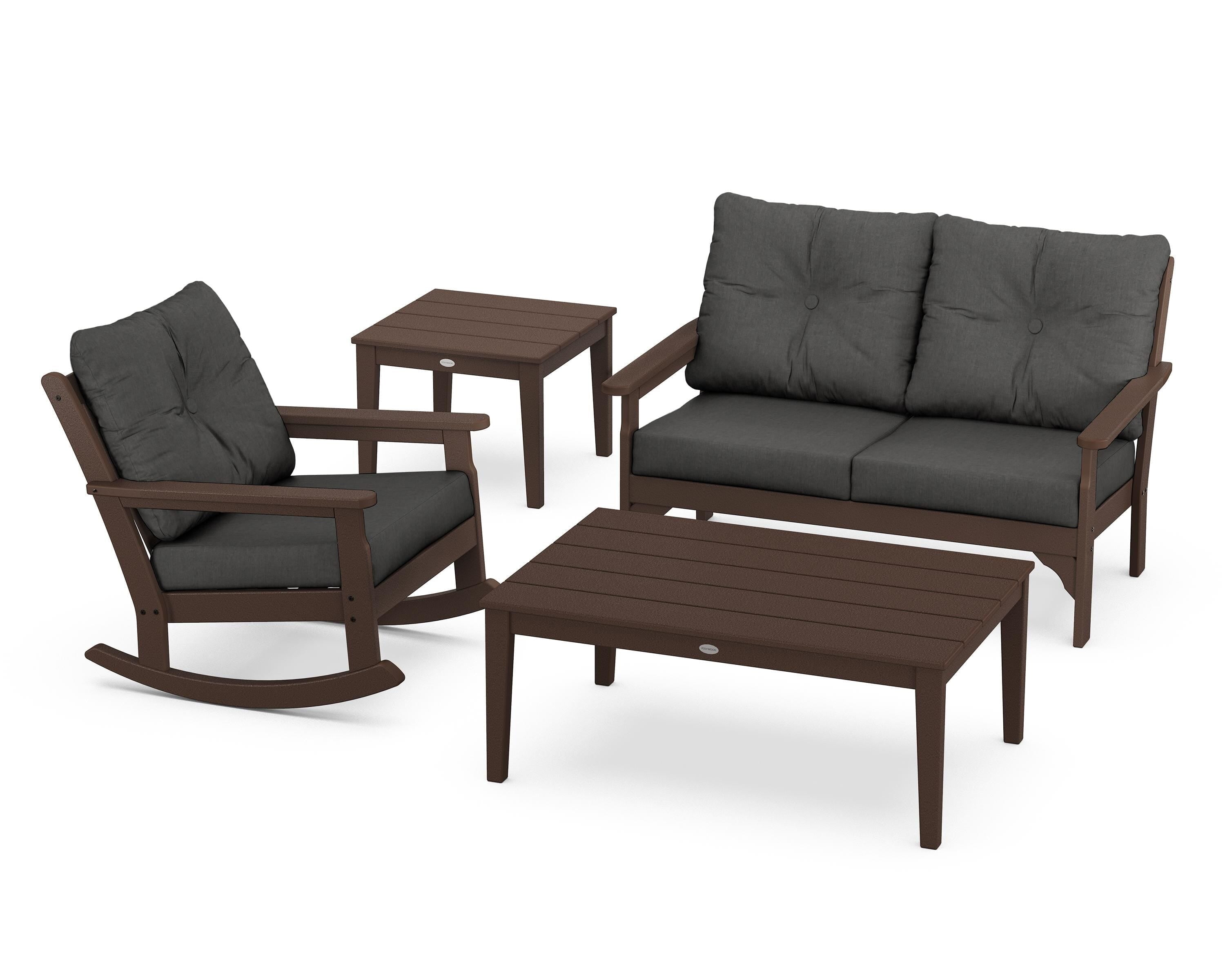 POLYWOOD® Vineyard 4-Piece Deep Seating Rocker Set in Mahogany / Spectrum Carbon