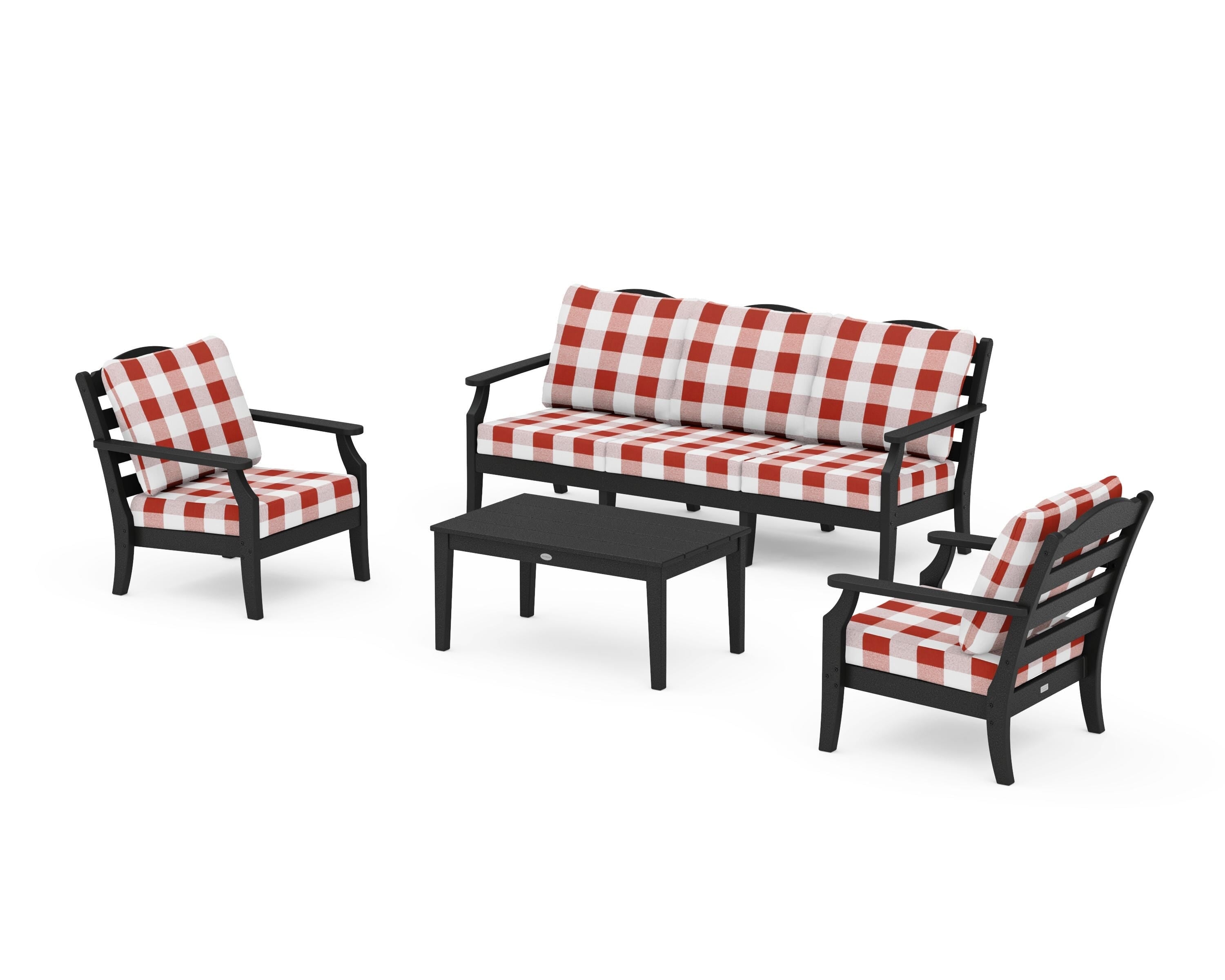 Draper James™ by POLYWOOD® Savannah 4-Piece Deep Seating Set with Sofa in Black / Buffalo Plaid Crimson