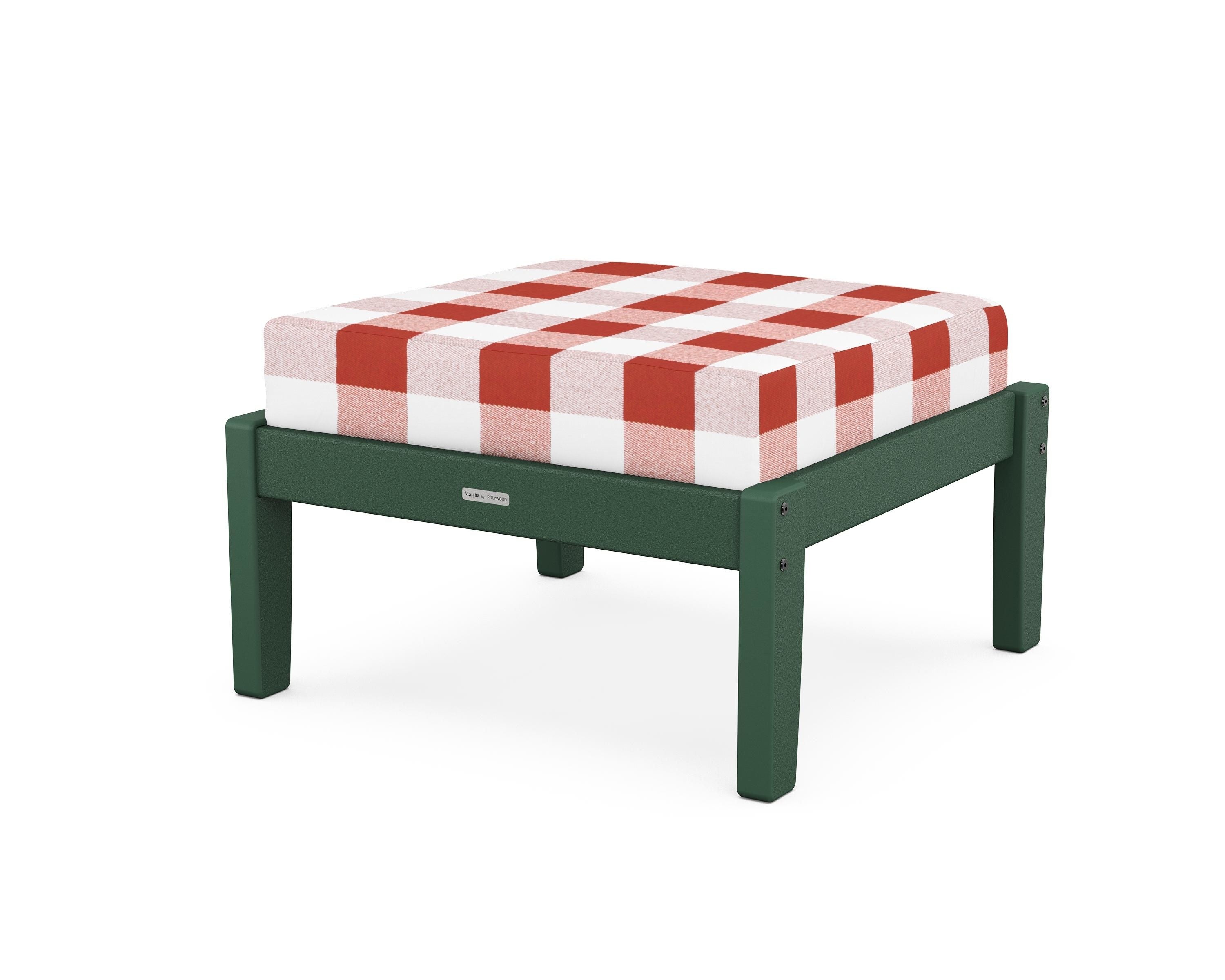 Martha Stewart by POLYWOOD® Chinoiserie Deep Seating Ottoman in Green / Buffalo Plaid Crimson