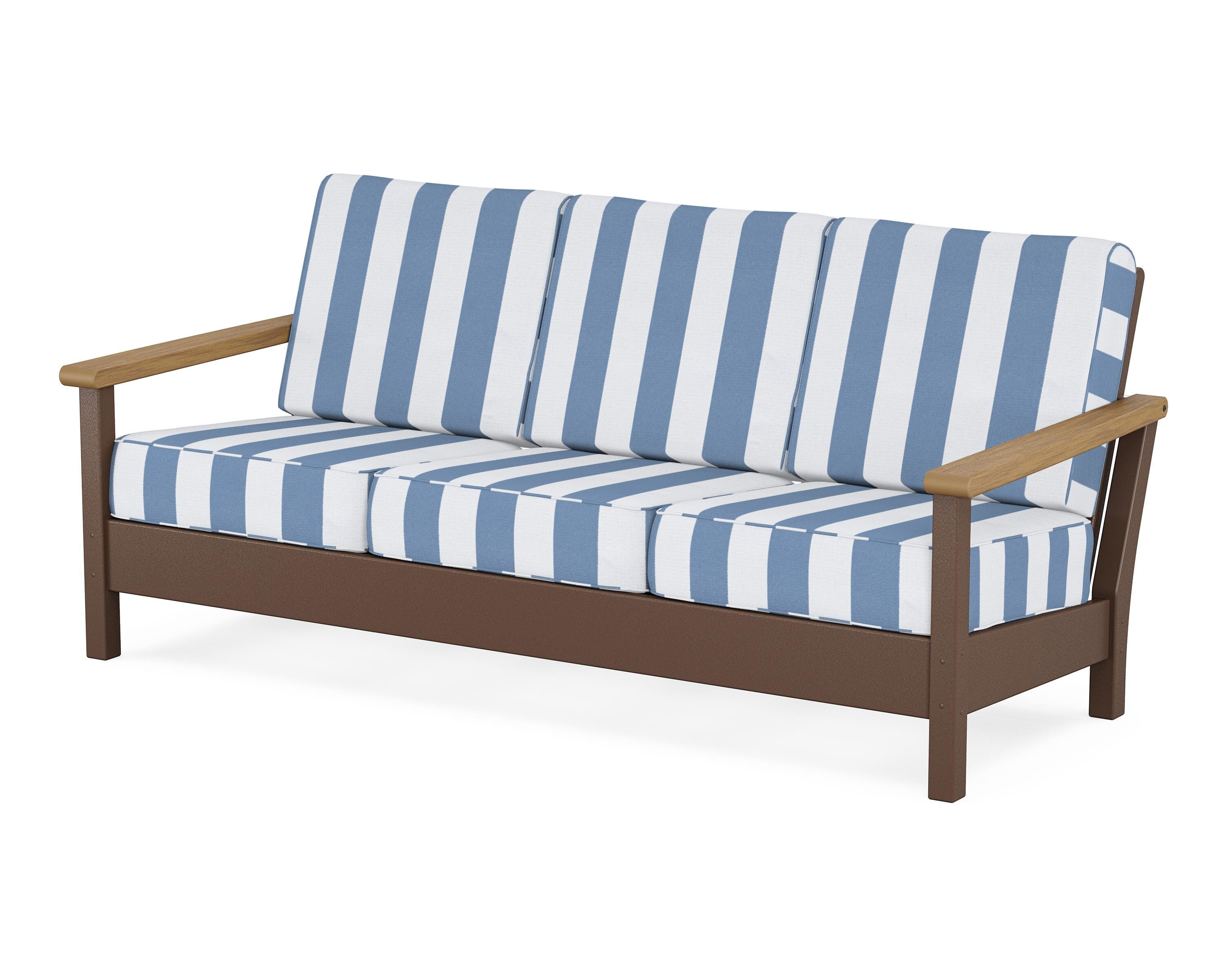 POLYWOOD® Harbour Deep Seating Sofa in Mahogany / Natural / Cabana Stripe Sky Blue
