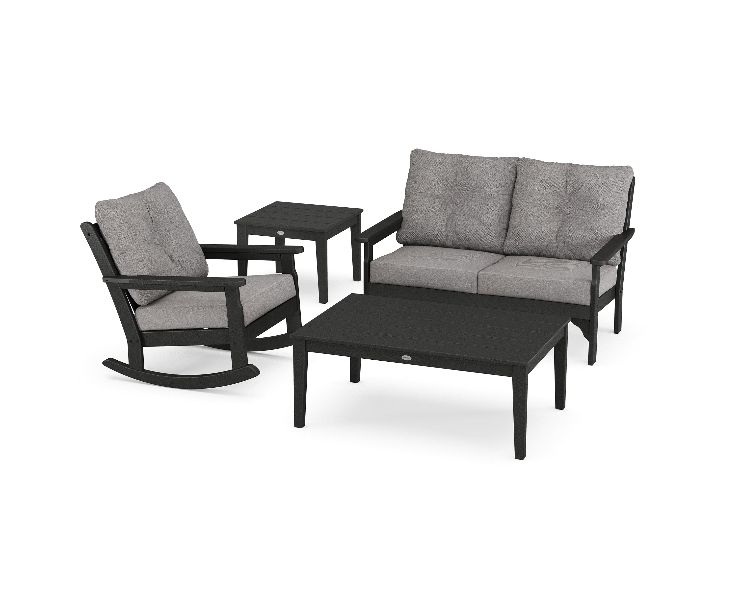POLYWOOD® Vineyard 4-Piece Deep Seating Rocker Set in Black / Grey Mist