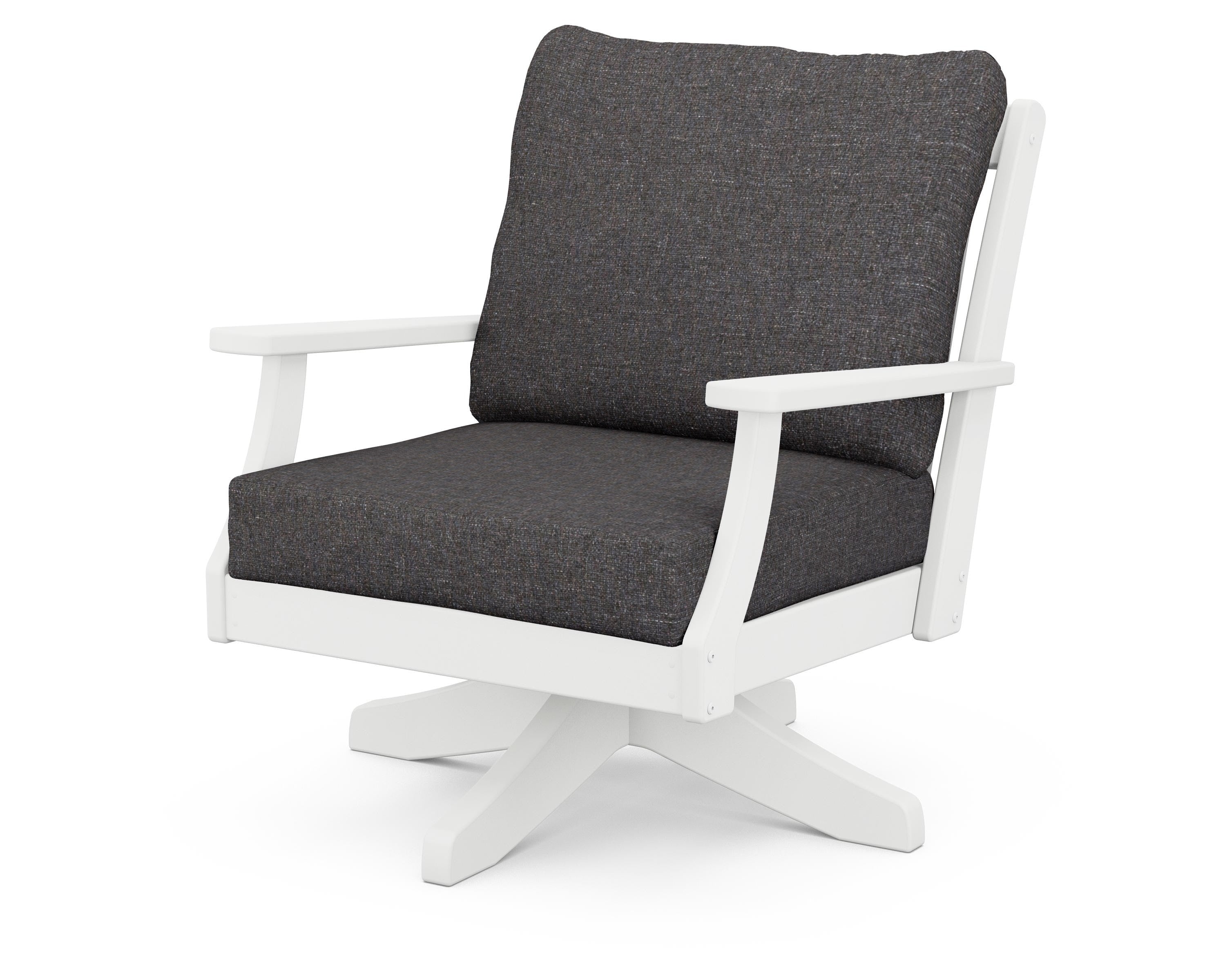 POLYWOOD® Braxton Deep Seating Swivel Chair in White / Ash Charcoal