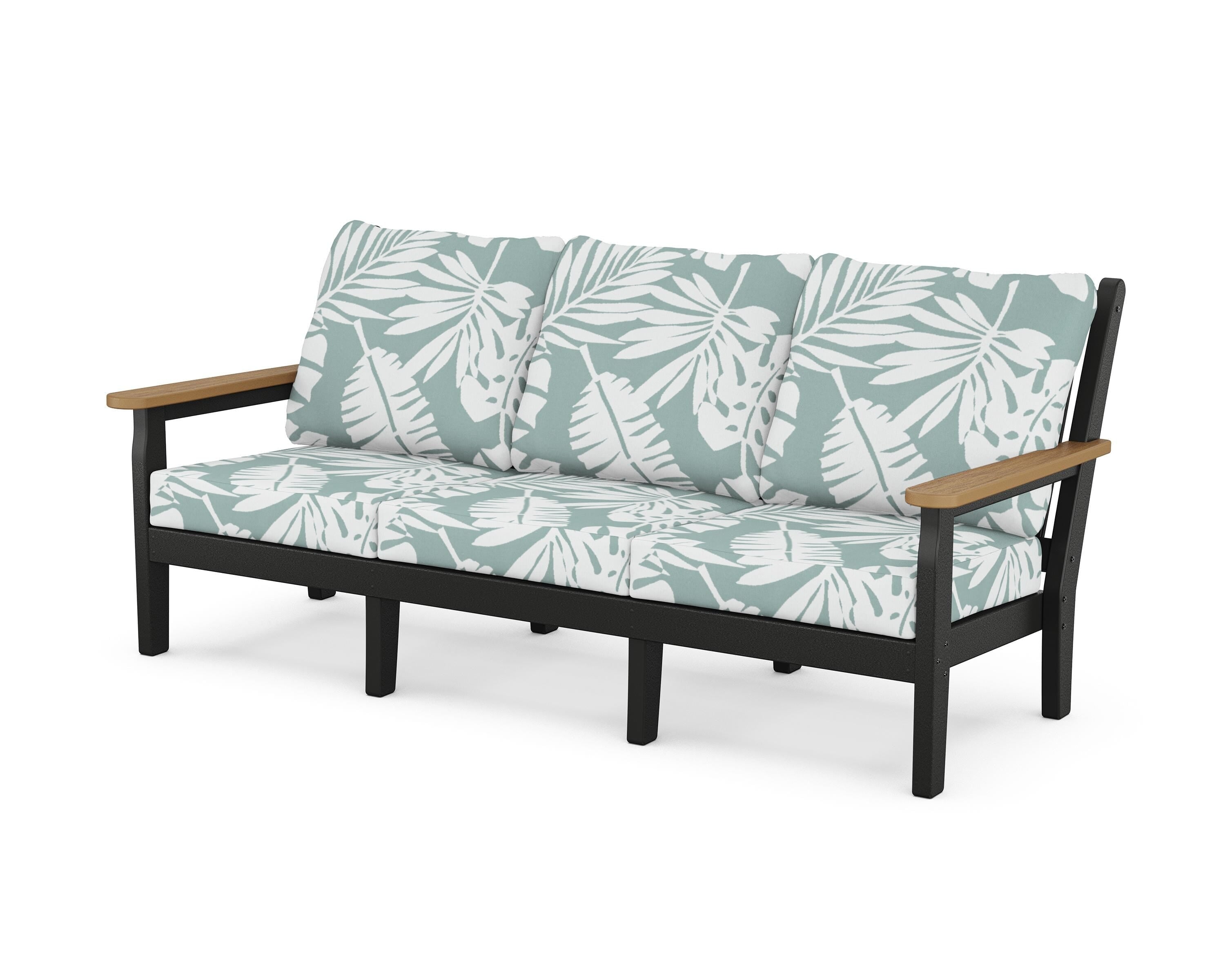 POLYWOOD® Chippendale Deep Seating Sofa in Black / Natural / Leaf Glacier Spa
