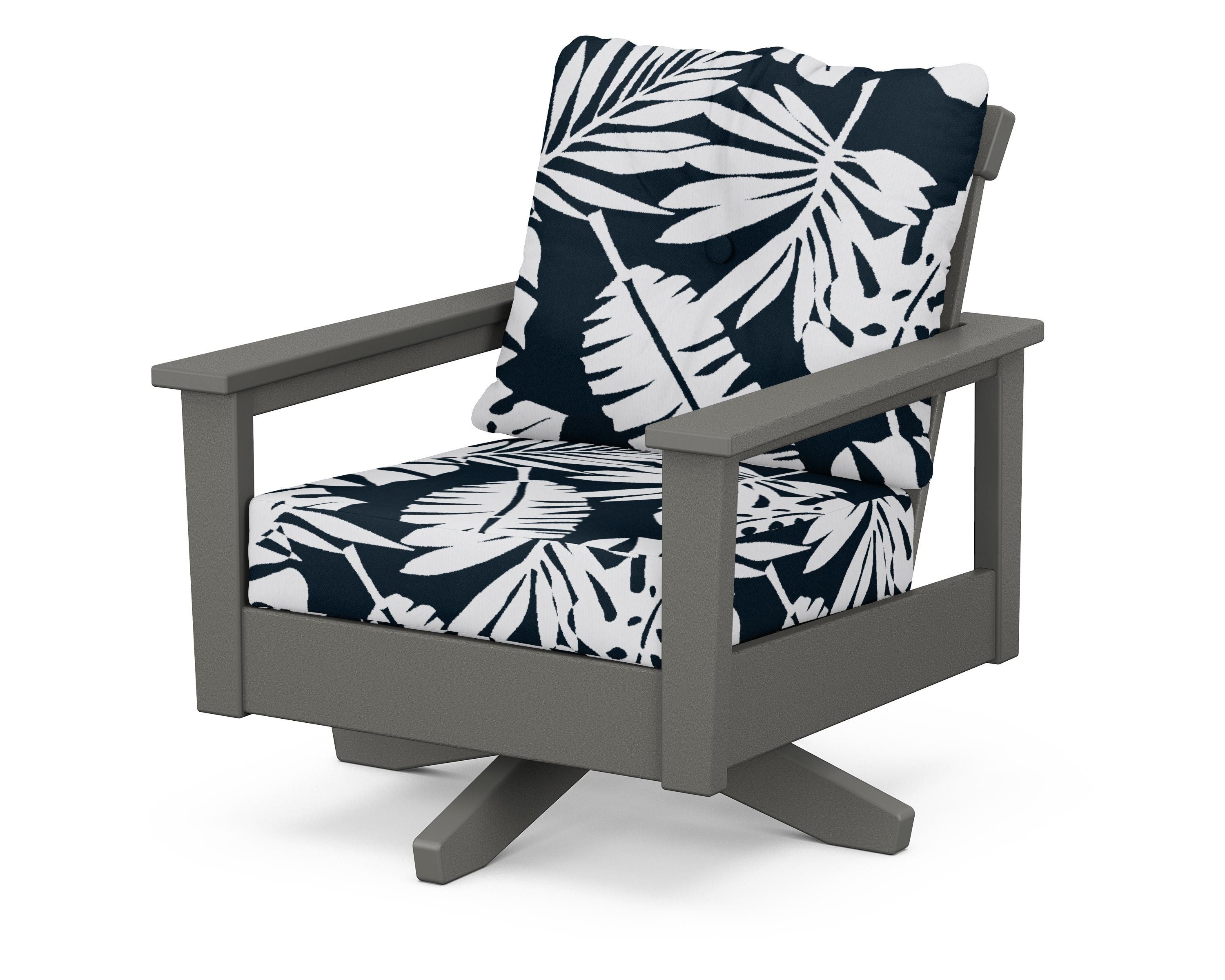 POLYWOOD® Prescott Deep Seating Swivel Chair in Slate Grey / Leaf Marine Indigo
