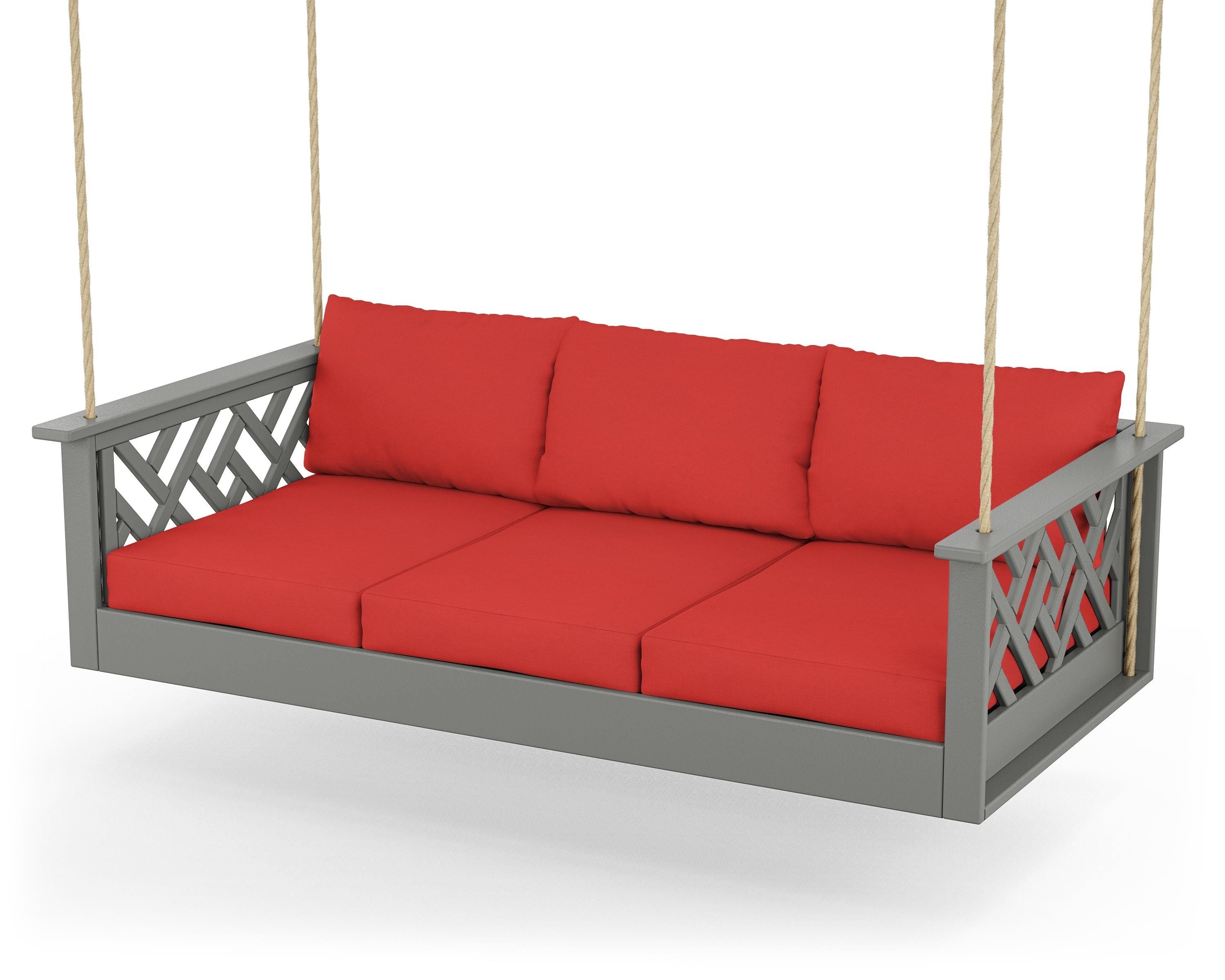 POLYWOOD® Chippendale Daybed Swing in Slate Grey / Crimson Linen
