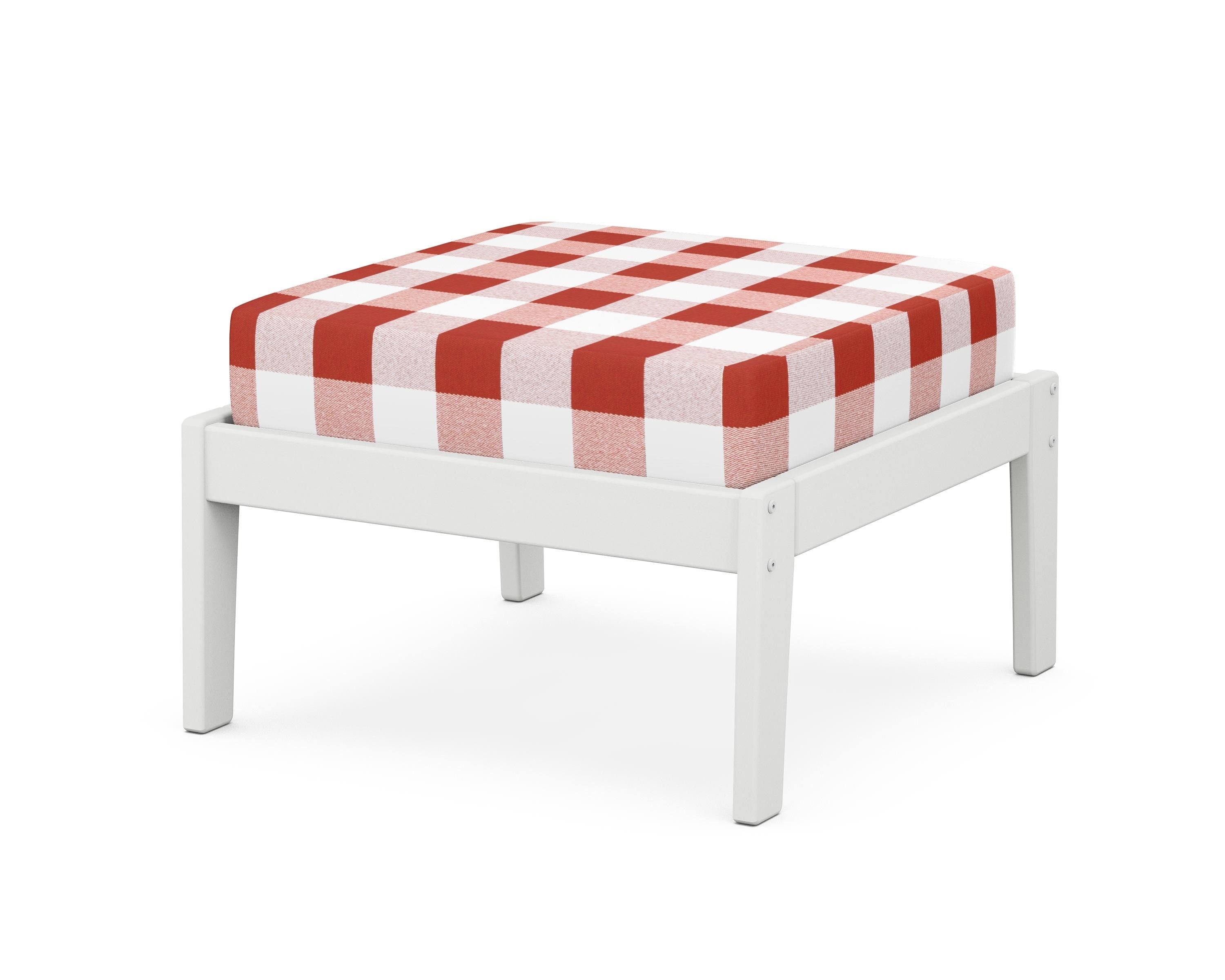Unbranded Deep Seating Ottoman in White / Buffalo Plaid Crimson