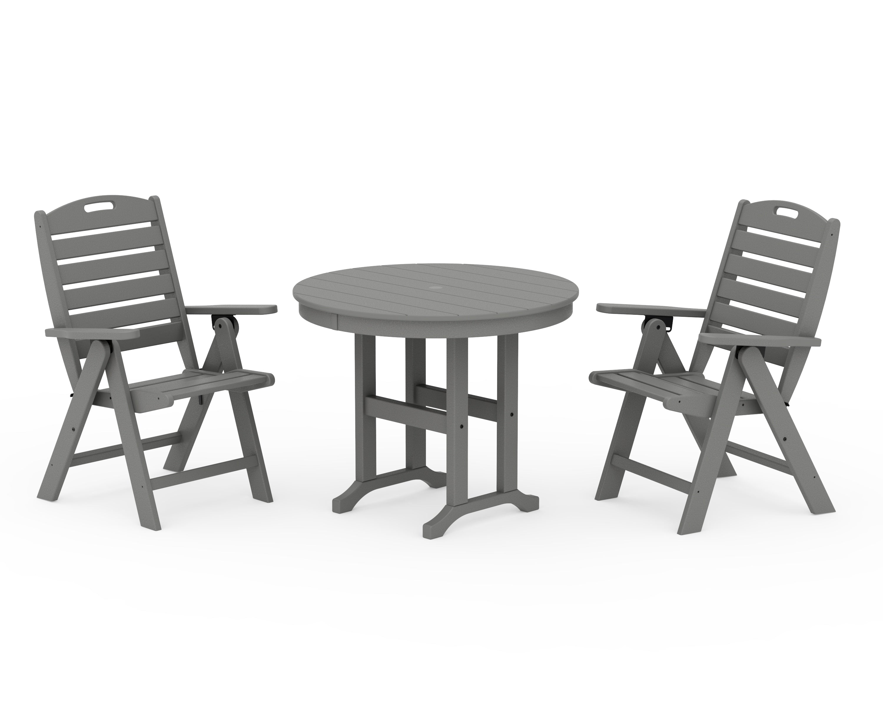 POLYWOOD® Nautical Folding Highback Chair 3-Piece Round Dining Set in Slate Grey
