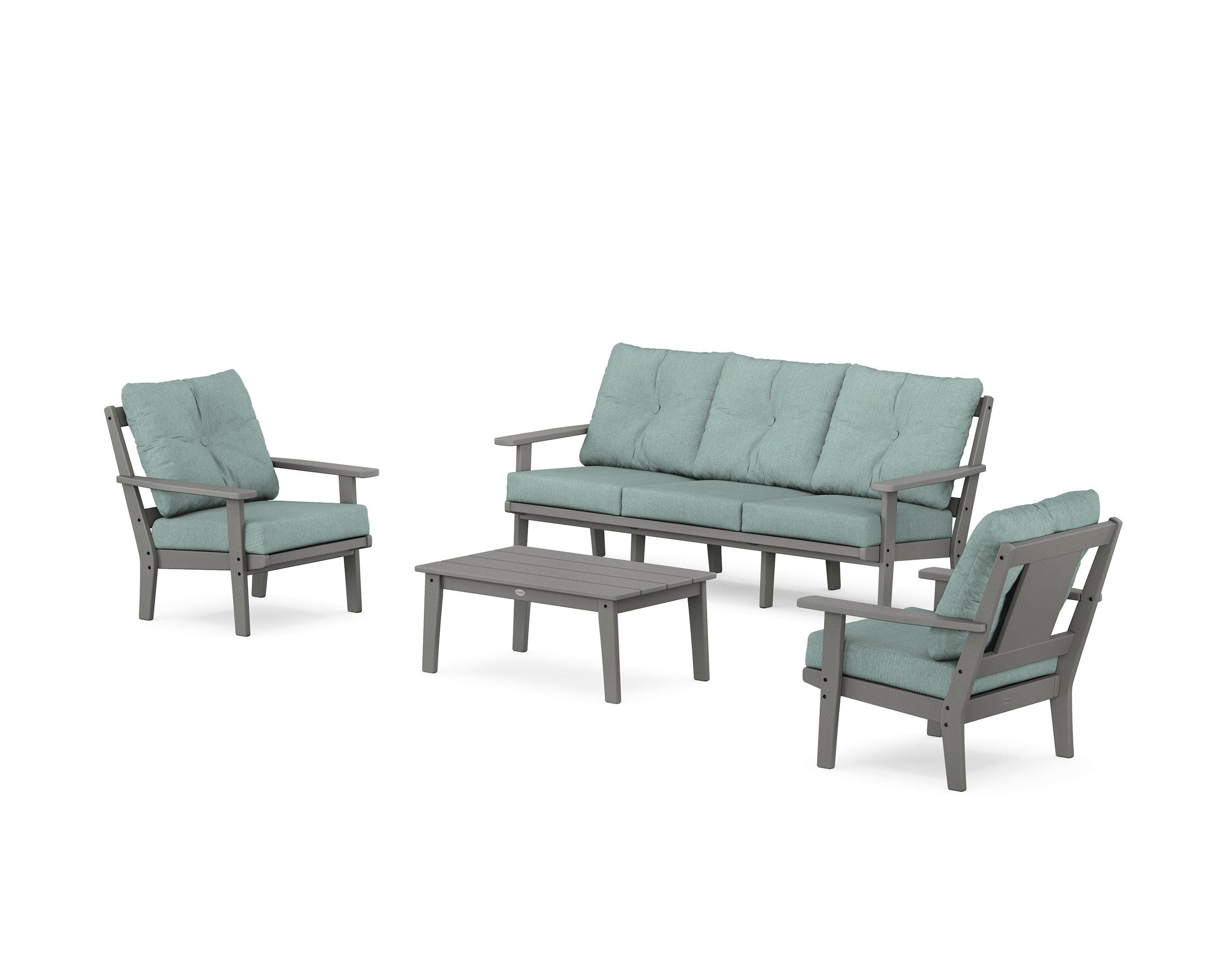 POLYWOOD® Prairie 4-Piece Deep Seating Set with Sofa in Slate Grey / Glacier Spa