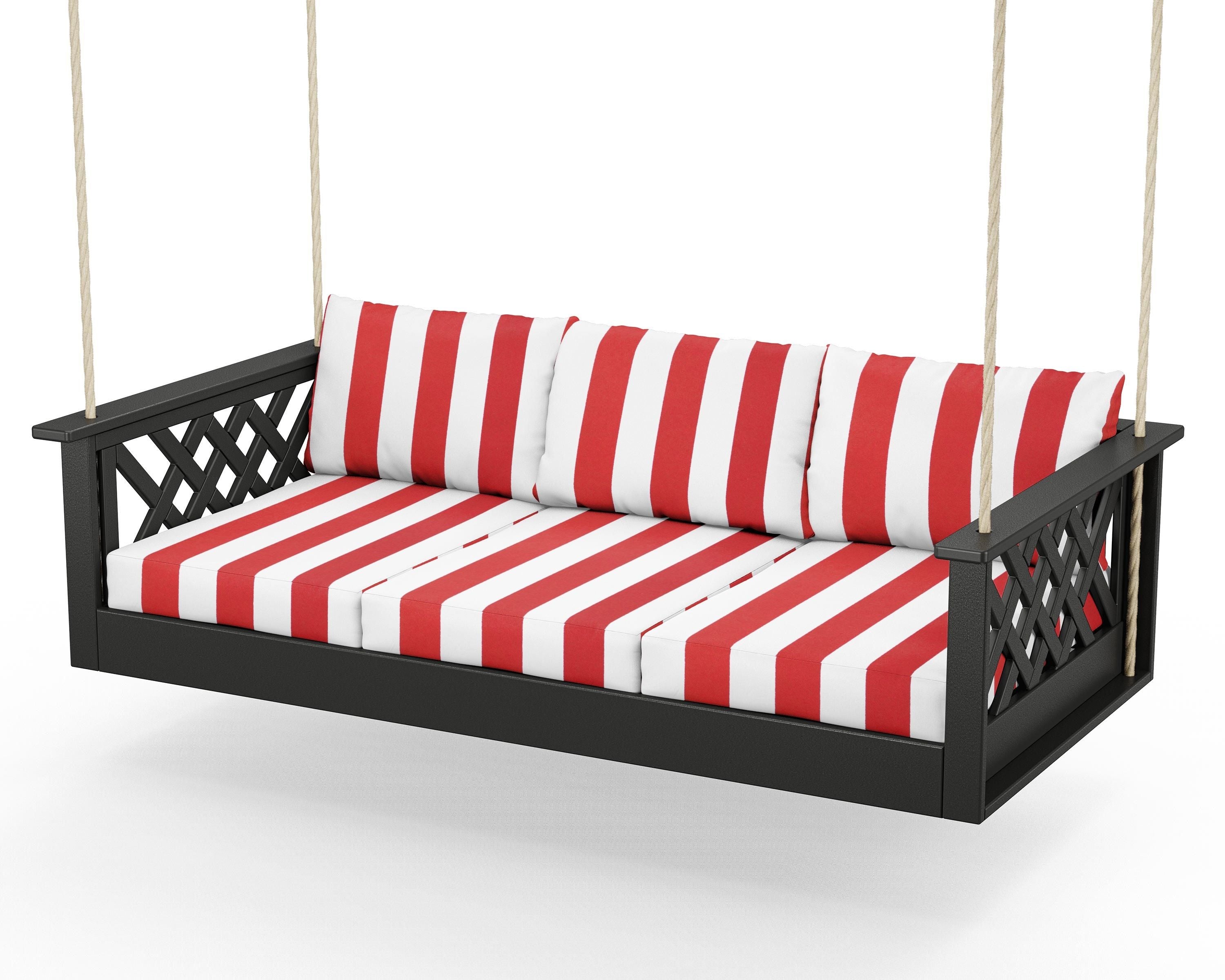 Country Living Wovendale Daybed Swing in Black / Cabana Stripe Crimson