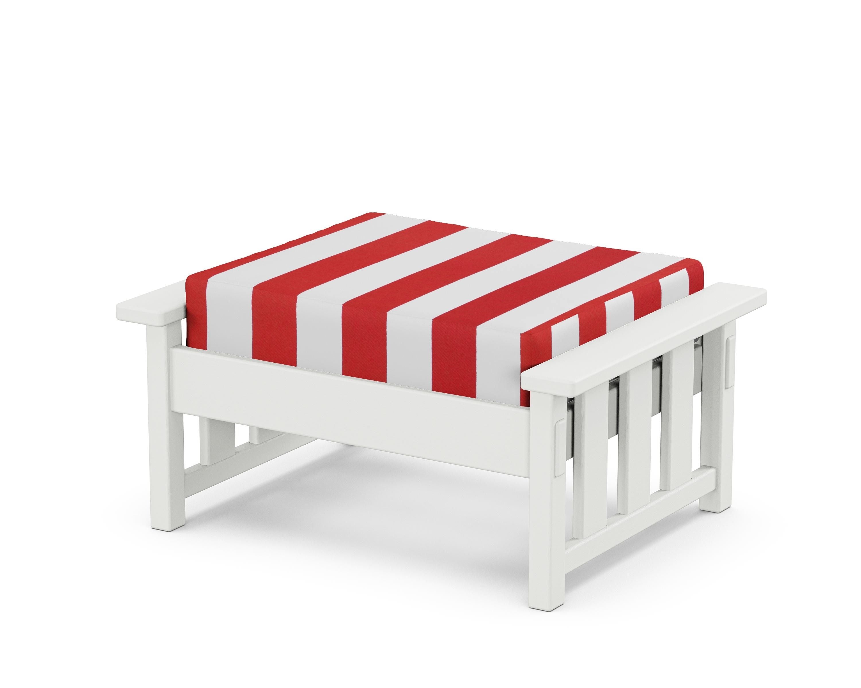 Martha Stewart by POLYWOOD® Acadia Deep Seating Ottoman in White / Cabana Stripe Crimson