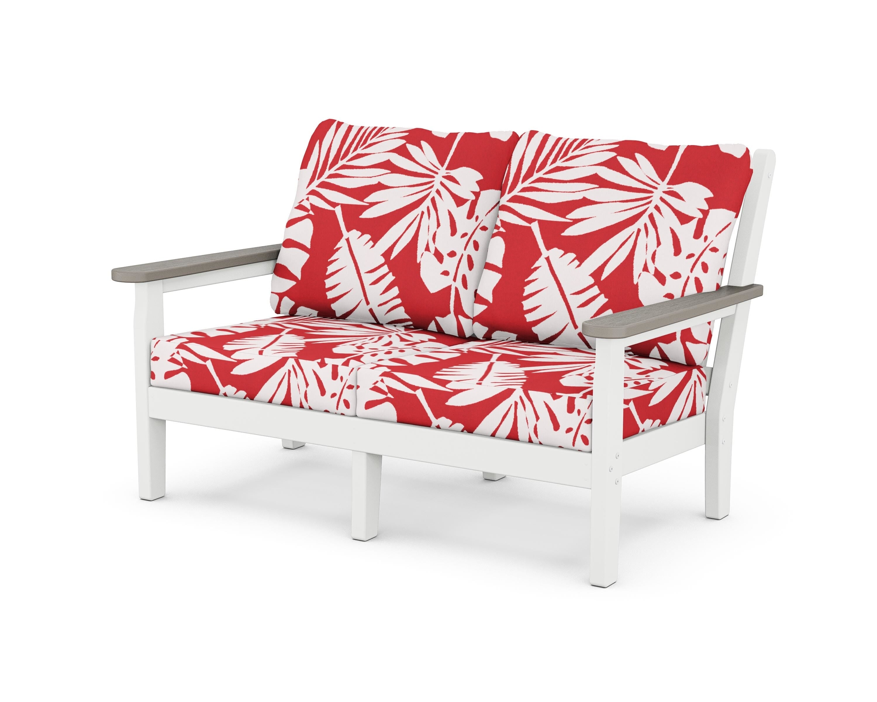 POLYWOOD® Chippendale Deep Seating Loveseat in White / Driftwood / Leaf Crimson