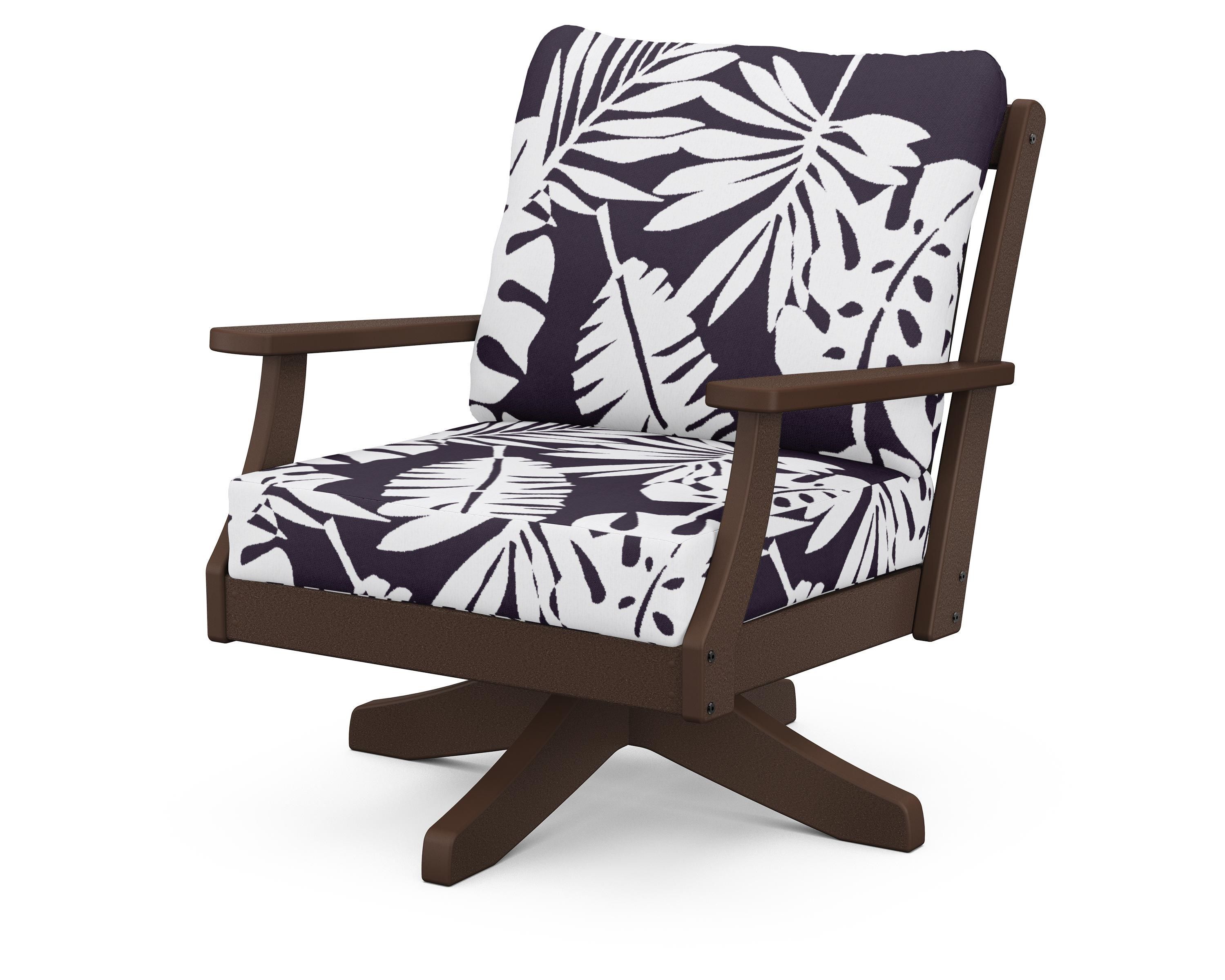POLYWOOD® Braxton Deep Seating Swivel Chair in Mahogany / Leaf Navy