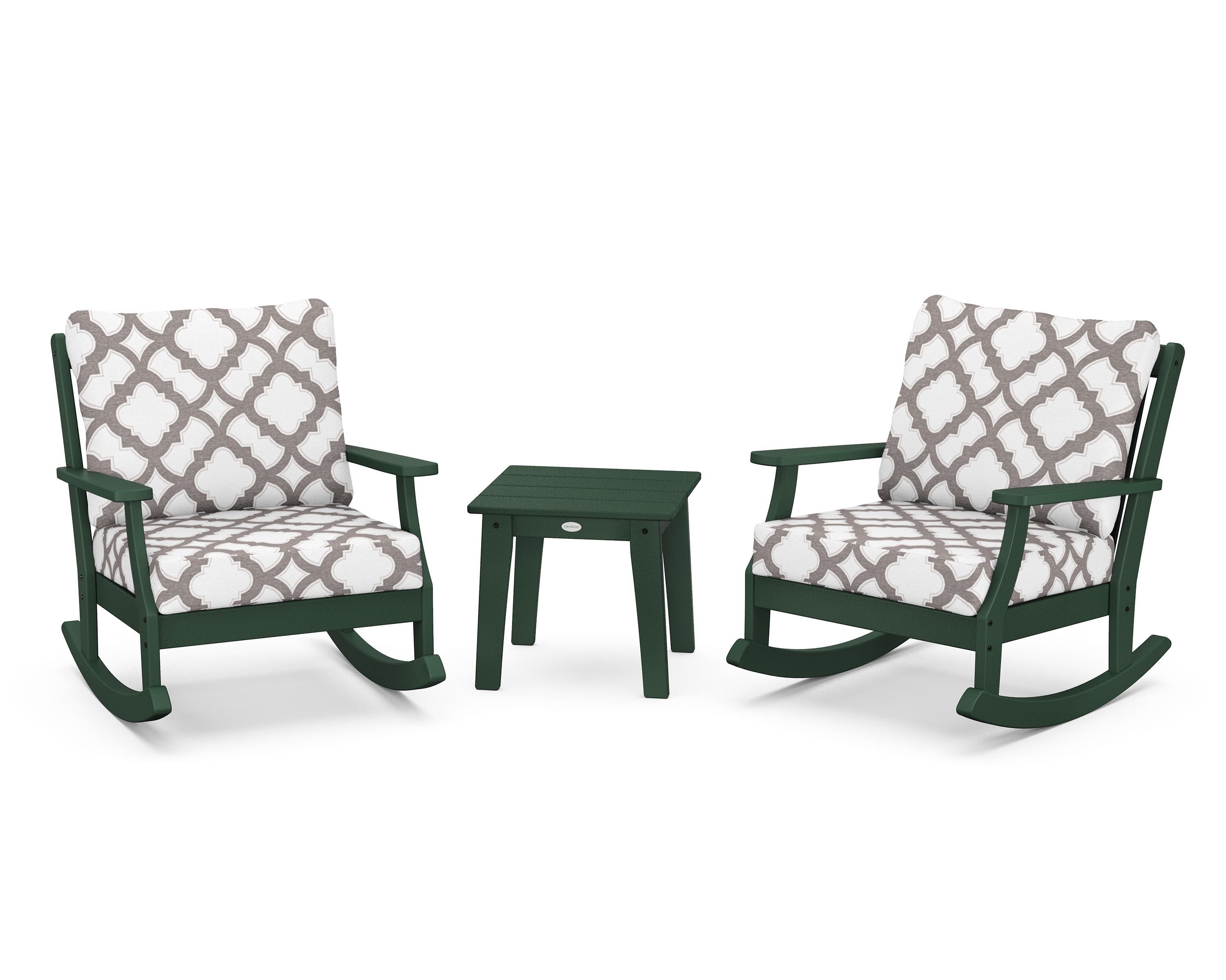 POLYWOOD® Braxton 3-Piece Deep Seating Rocker Set in Green / Trellis Grey Mist