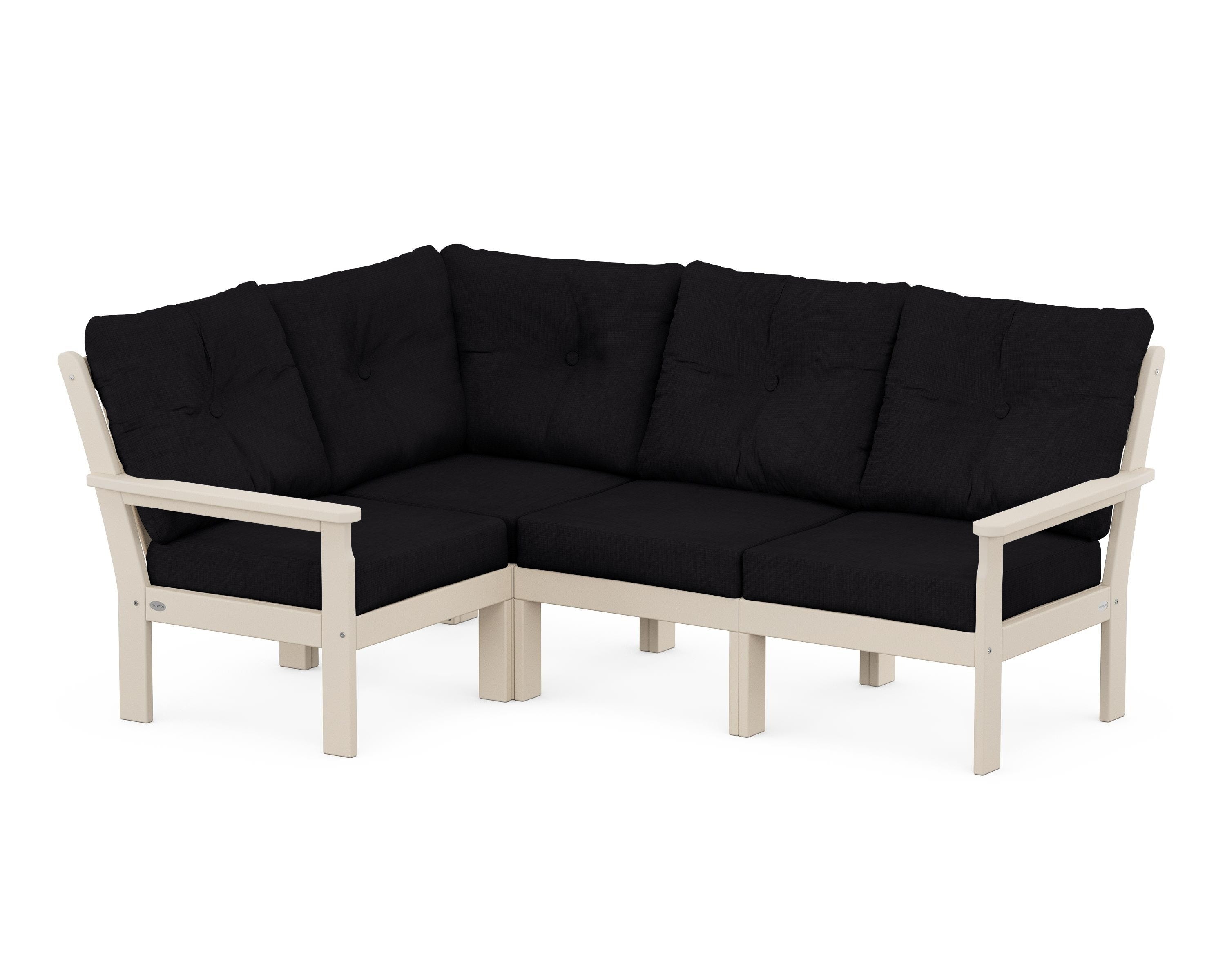 POLYWOOD® Vineyard 4-Piece Sectional in Sand / Midnight Linen
