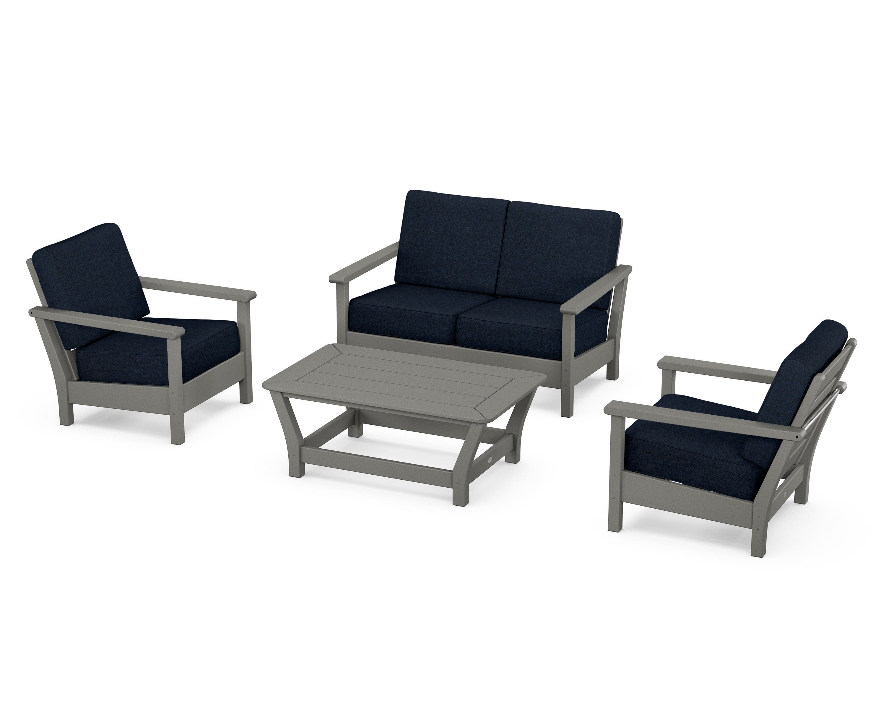POLYWOOD® Harbour 4-Piece Deep Seating Set in Slate Grey / Marine Indigo
