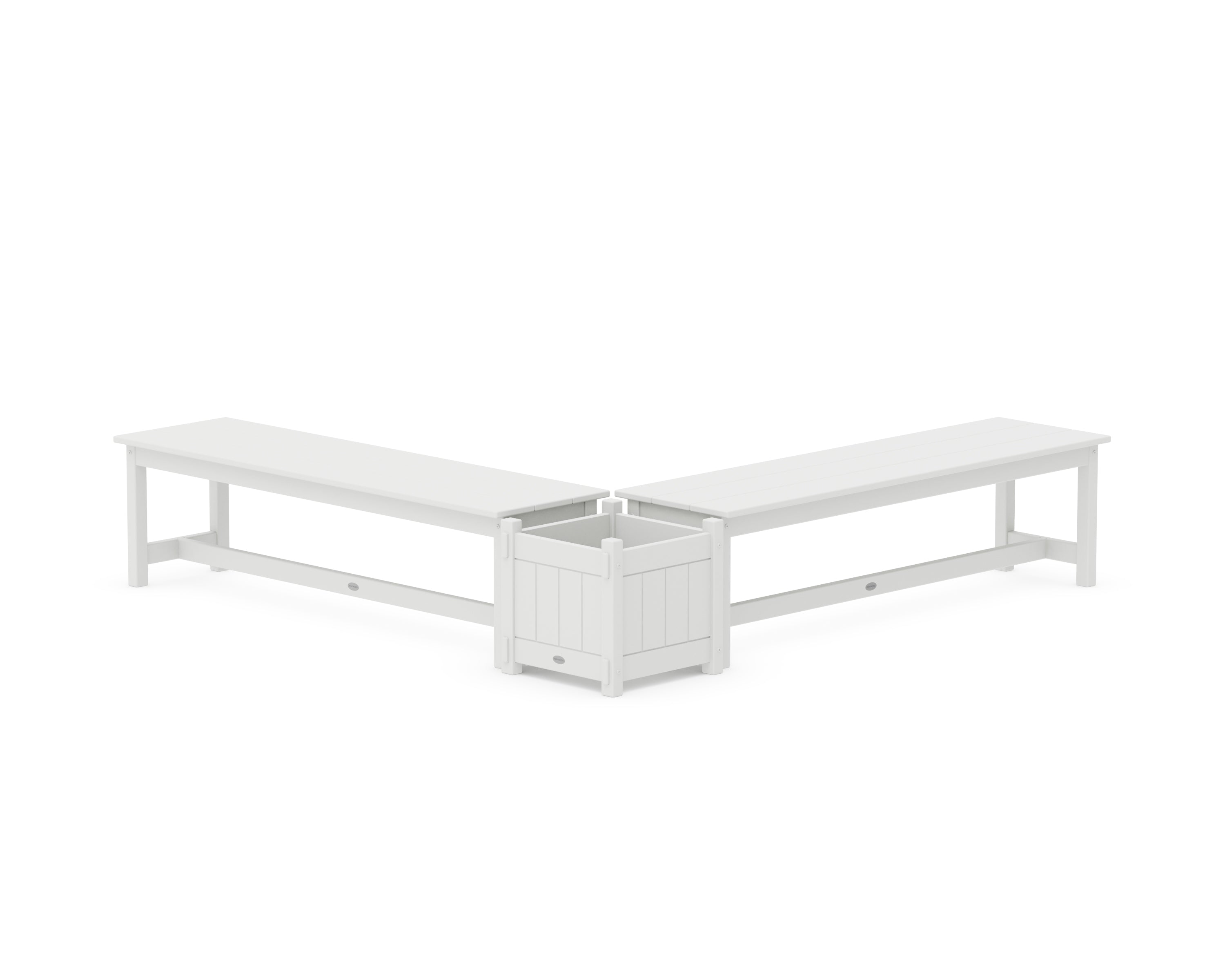 POLYWOOD® 60" Vineyard L- Shaped Planter Bench Set in White