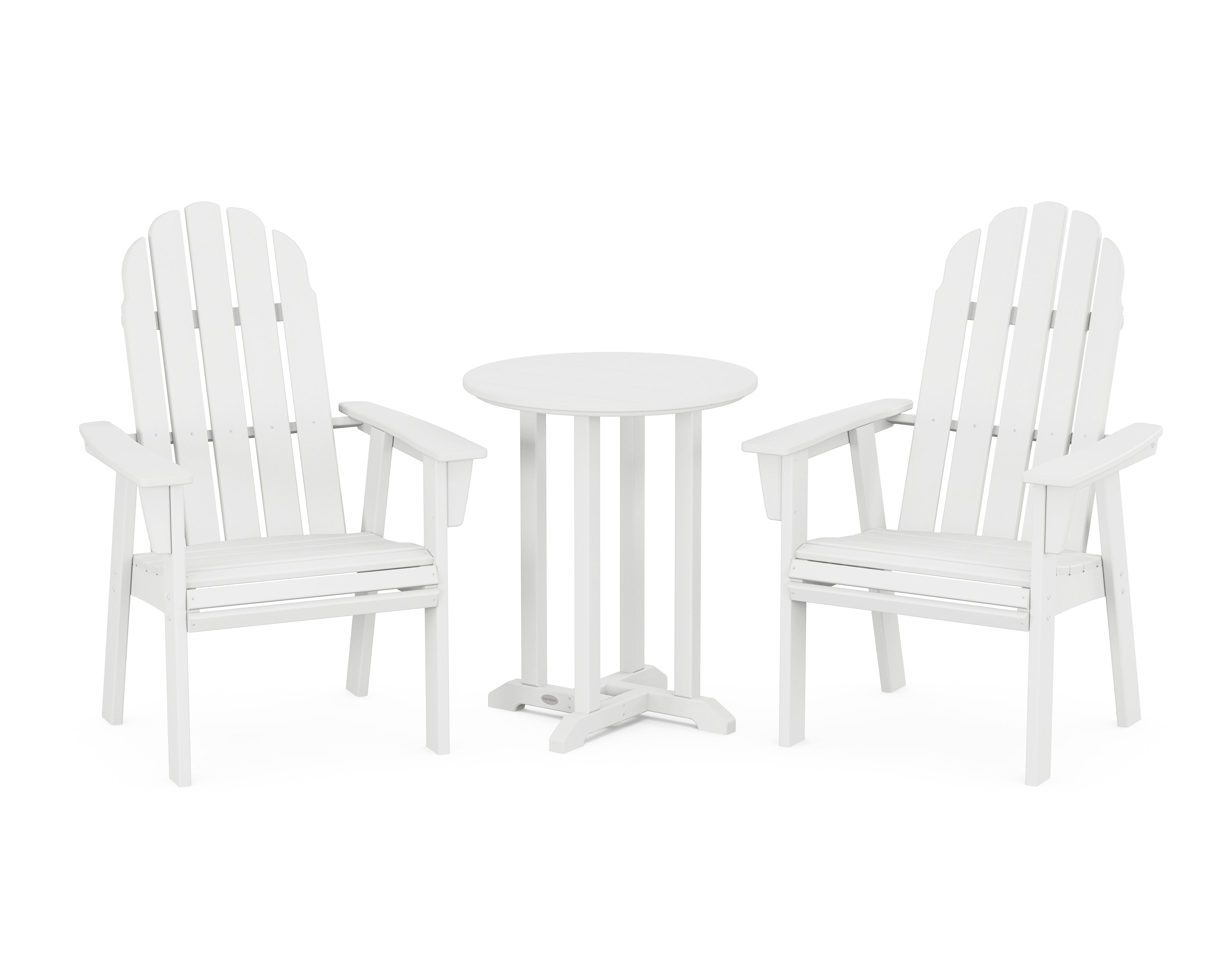 POLYWOOD® Vineyard Adirondack 3-Piece Round Bistro Dining Set in White