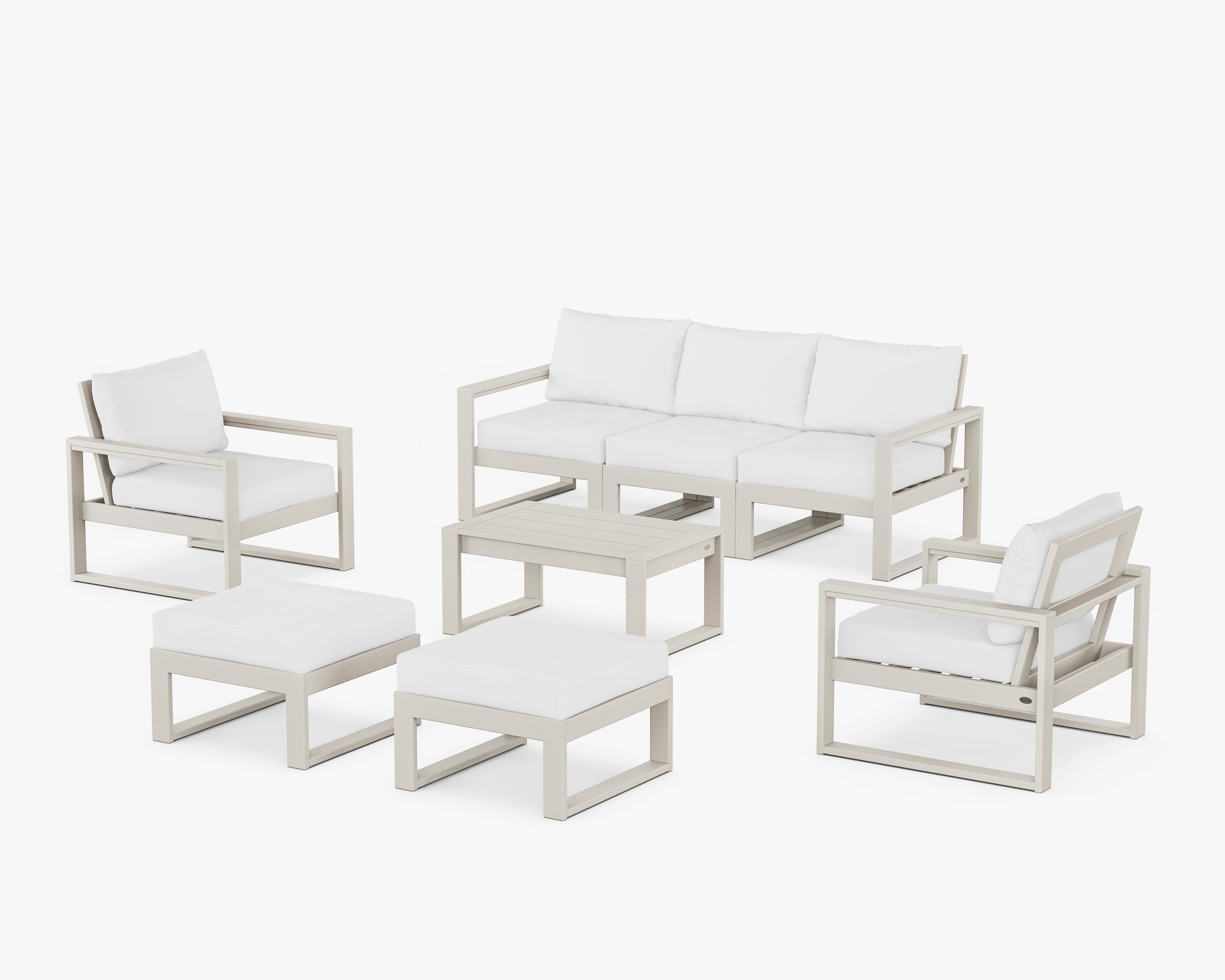 POLYWOOD® EDGE Sectional 8-Piece Lounge Sofa Set in Sand / Natural