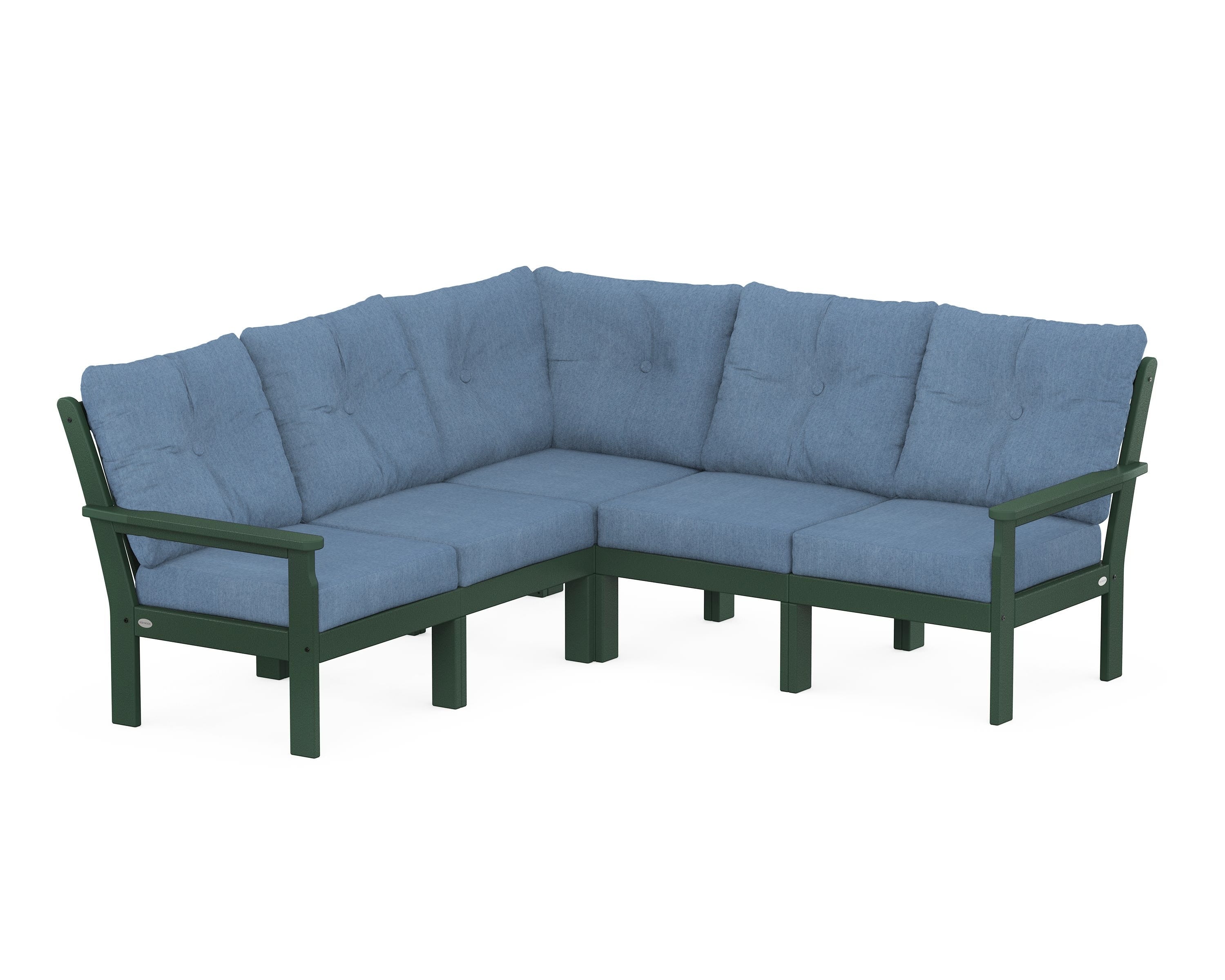 POLYWOOD® Vineyard 5-Piece Sectional in Green / Sky Blue