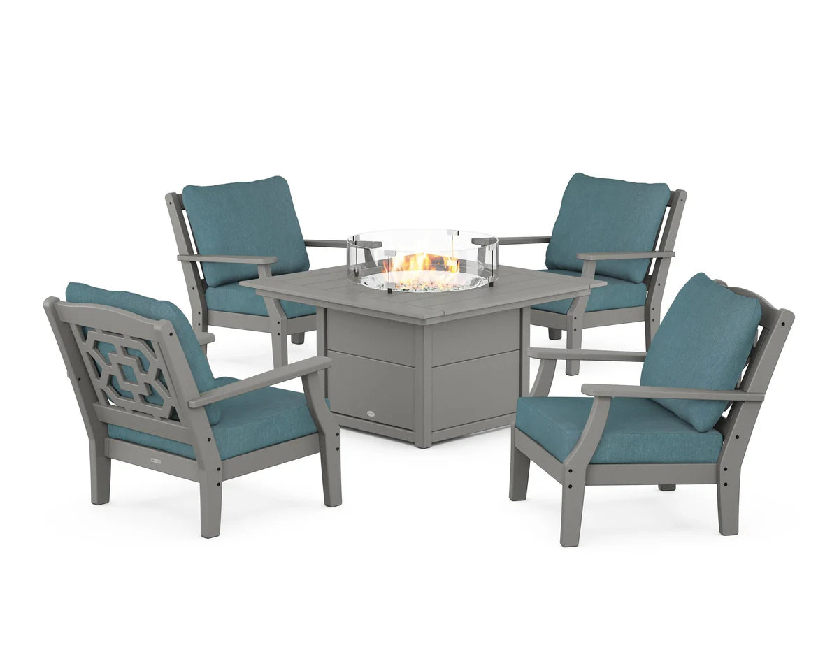 Chinoiserie 5-Piece Deep Seating Set with Fire Pit Table