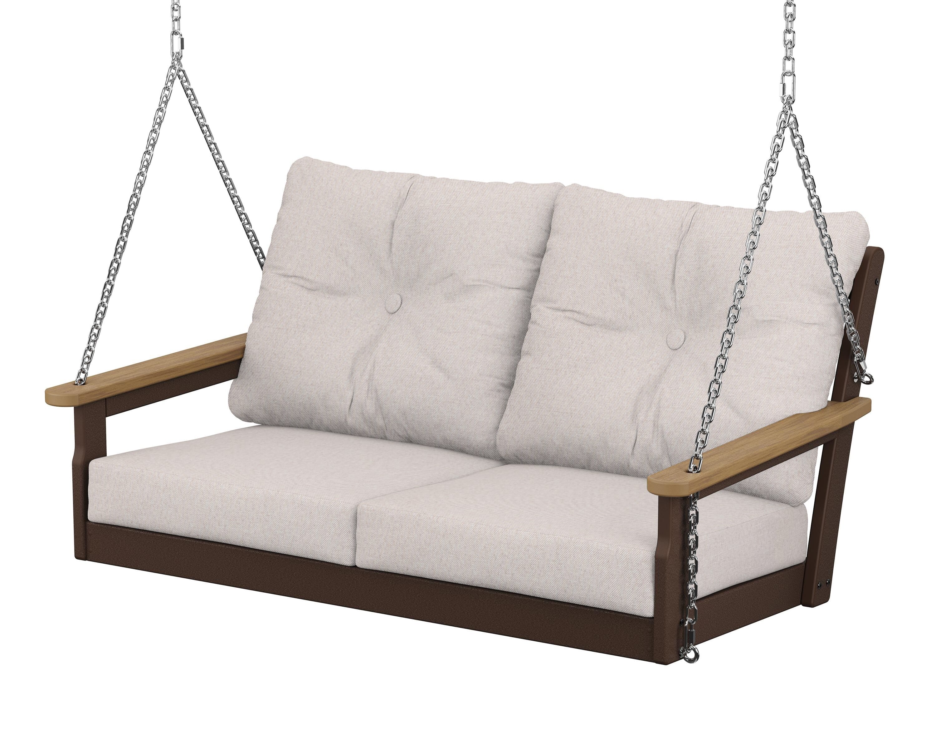 POLYWOOD® Vineyard Deep Seating Swing in Mahogany / Natural / Dune Burlap