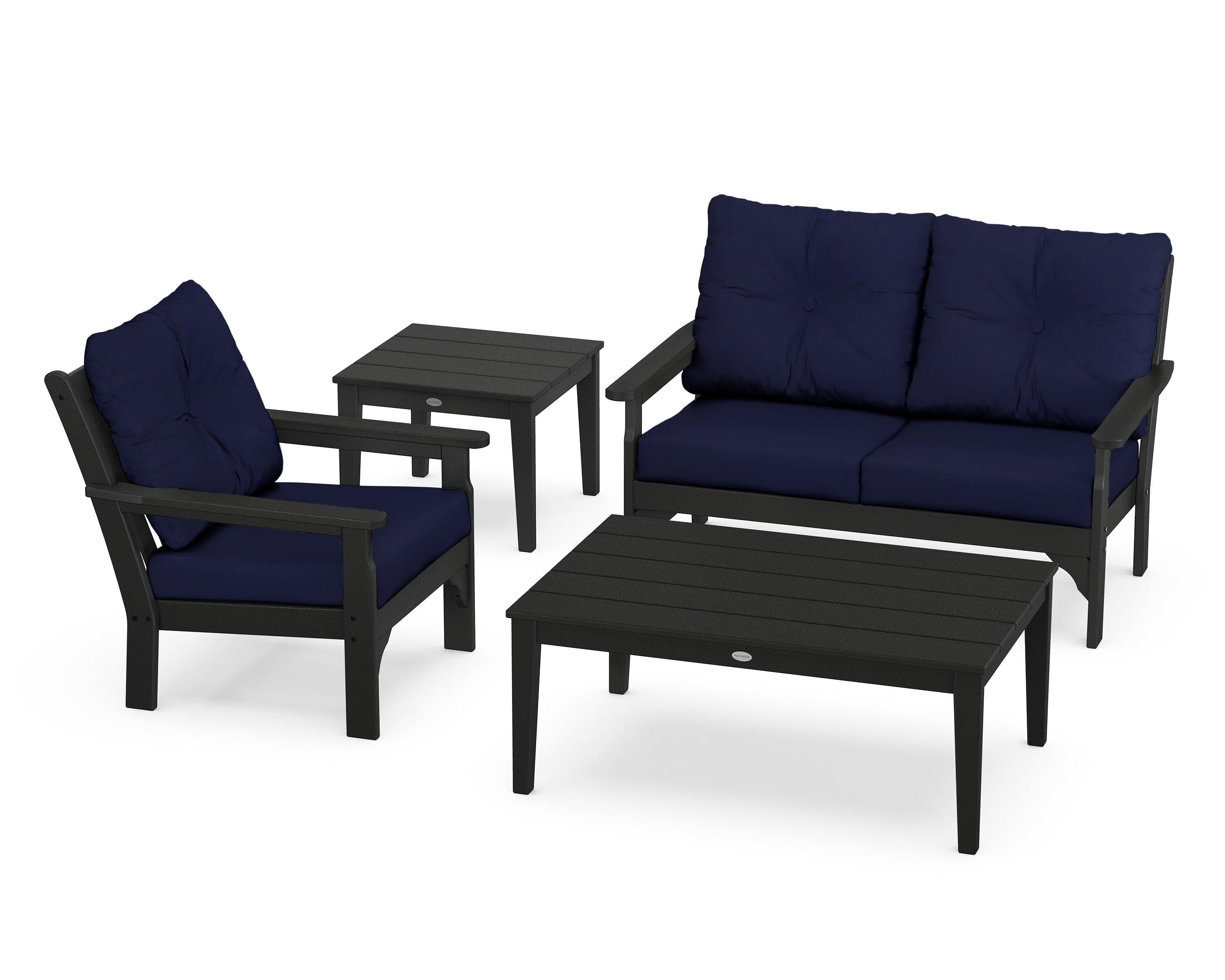 POLYWOOD® Vineyard 4-Piece Deep Seating Set in Black / Navy