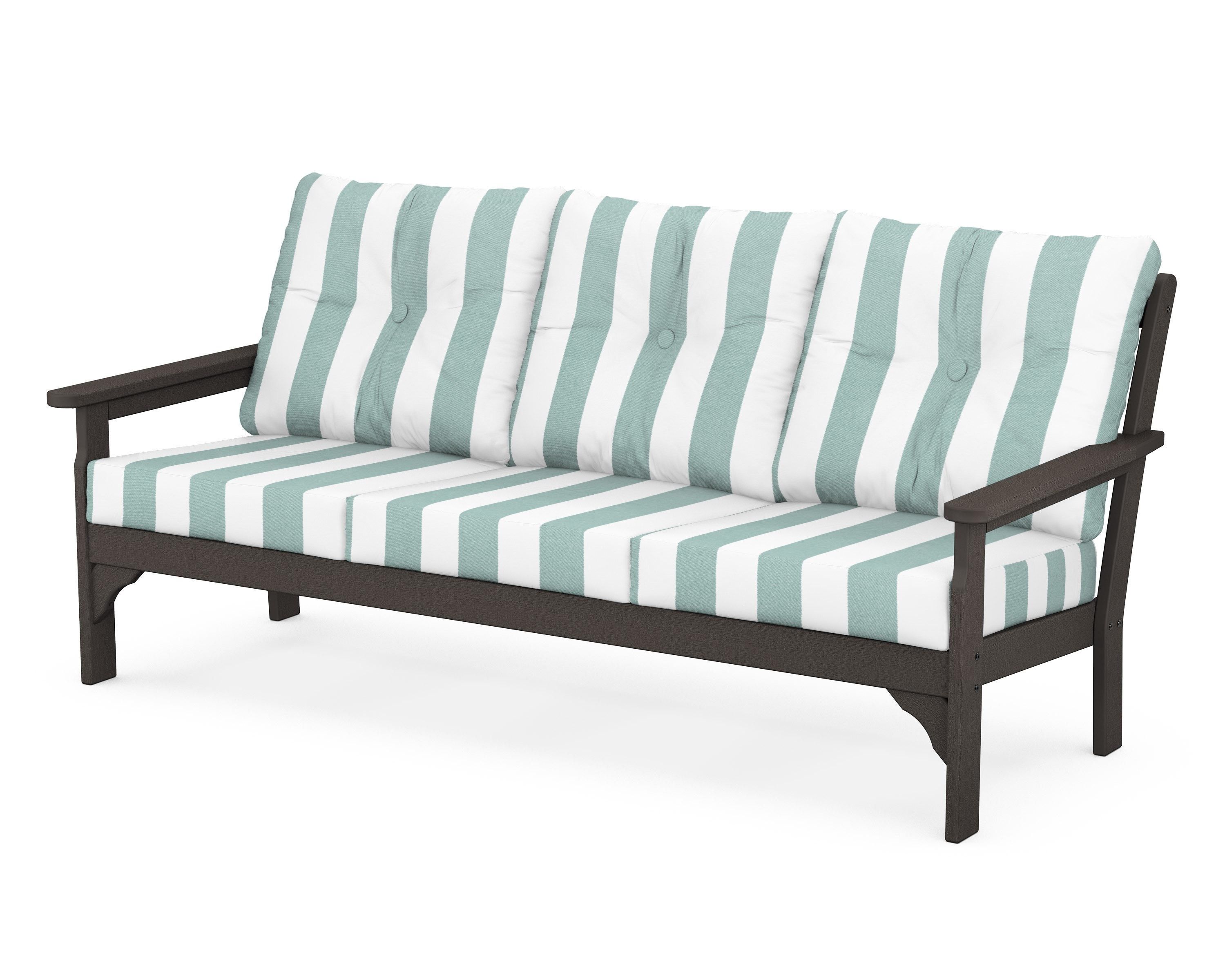 POLYWOOD® Vineyard Deep Seating Sofa in Vintage Coffee / Cabana Stripe Glacier Spa