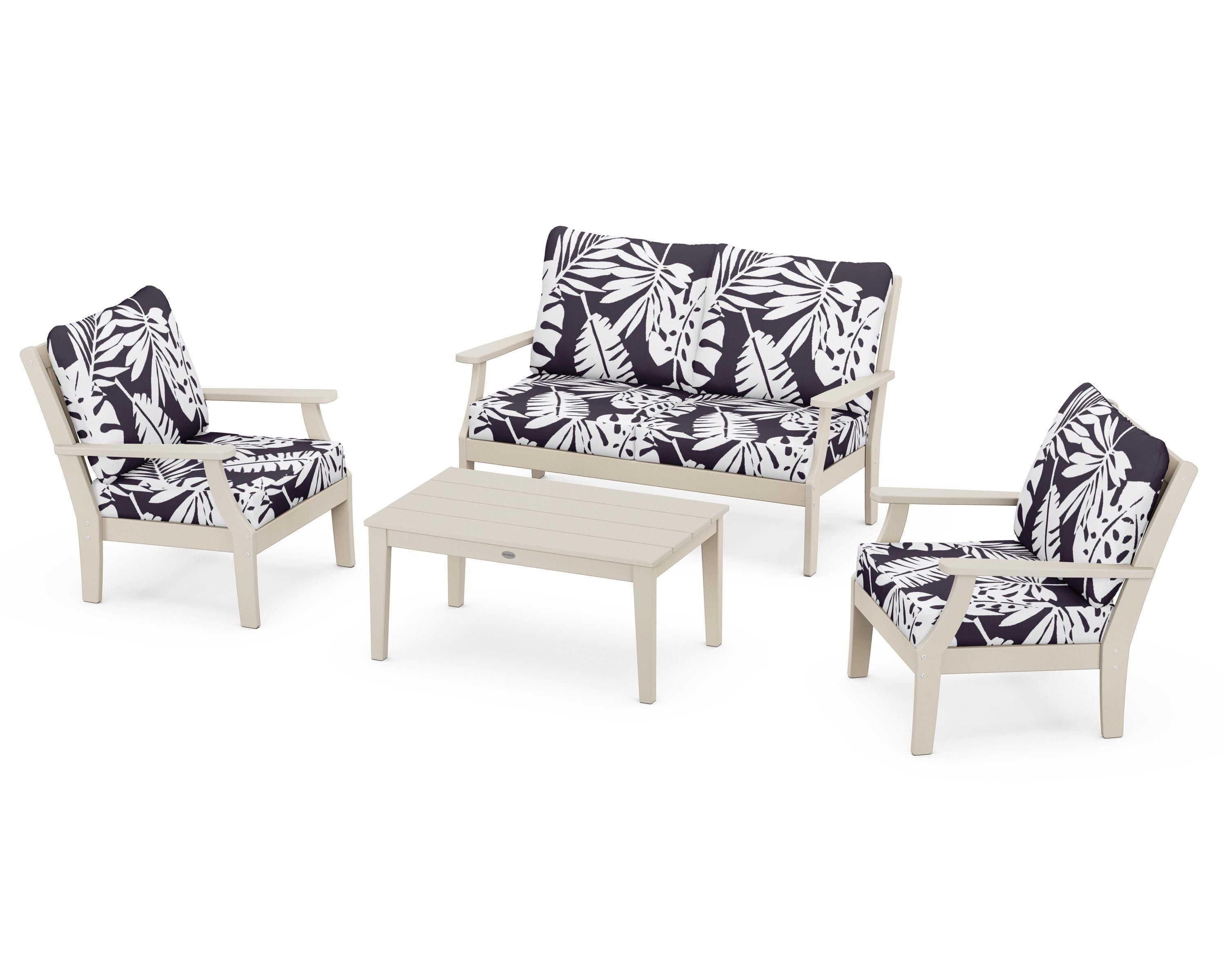 POLYWOOD® Braxton 4-Piece Deep Seating Chair Set in Sand / Leaf Navy