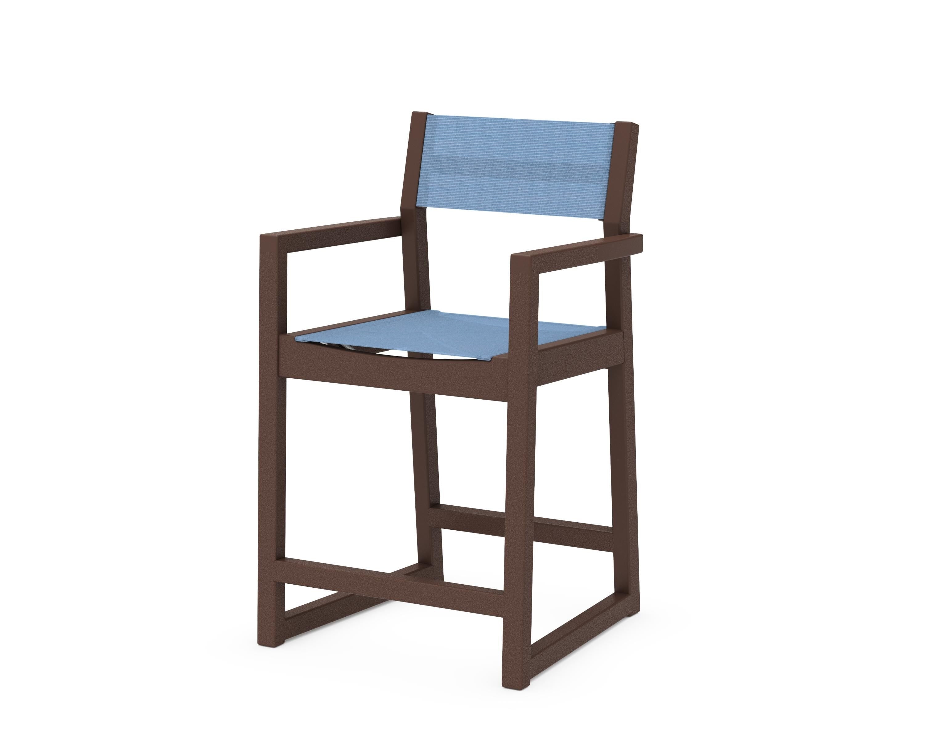 POLYWOOD® EDGE Sling Counter Arm Chair in Mahogany / Poolside Sling