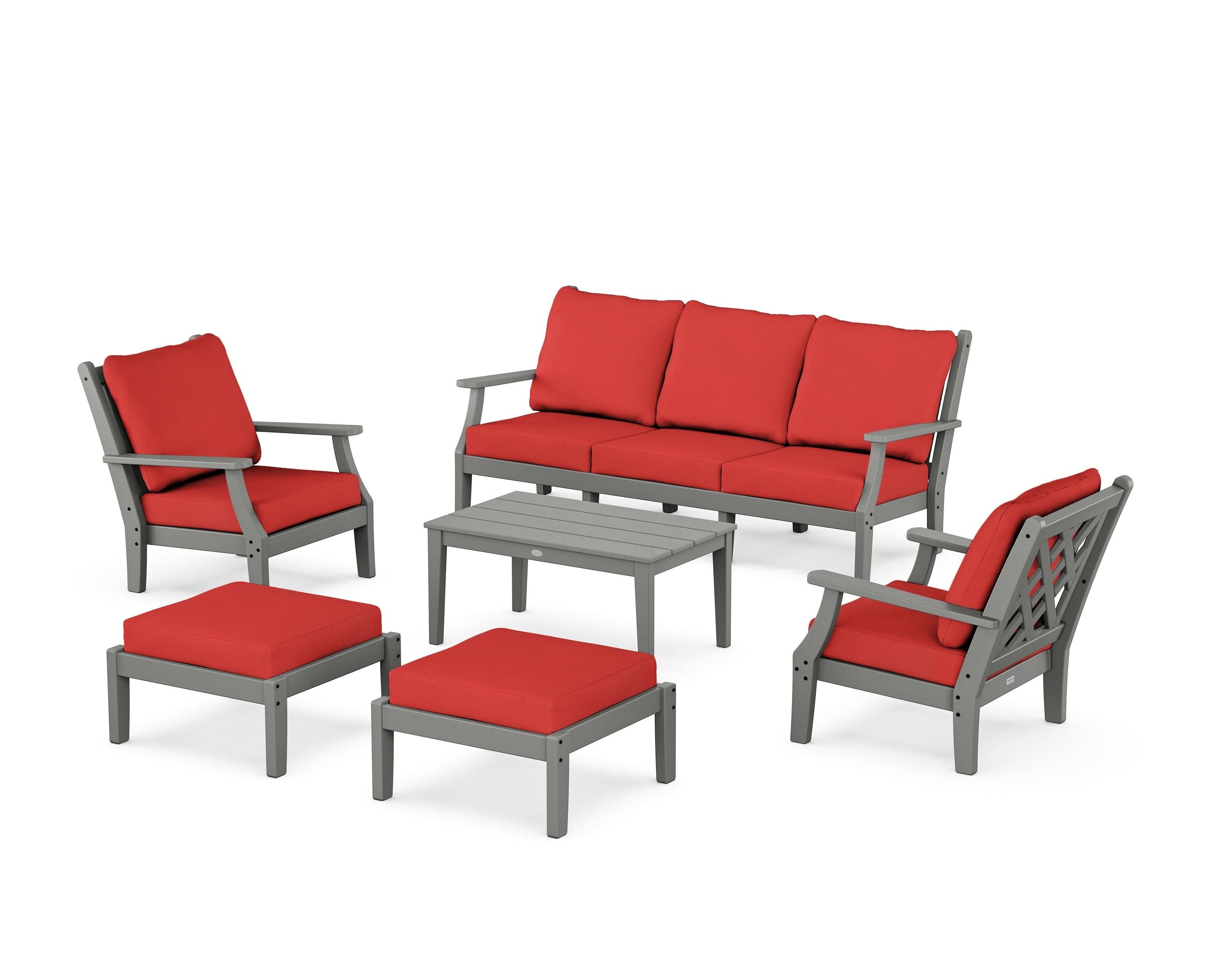 Country Living Wovendale 6-Piece Lounge Sofa Set in Slate Grey / Crimson Linen