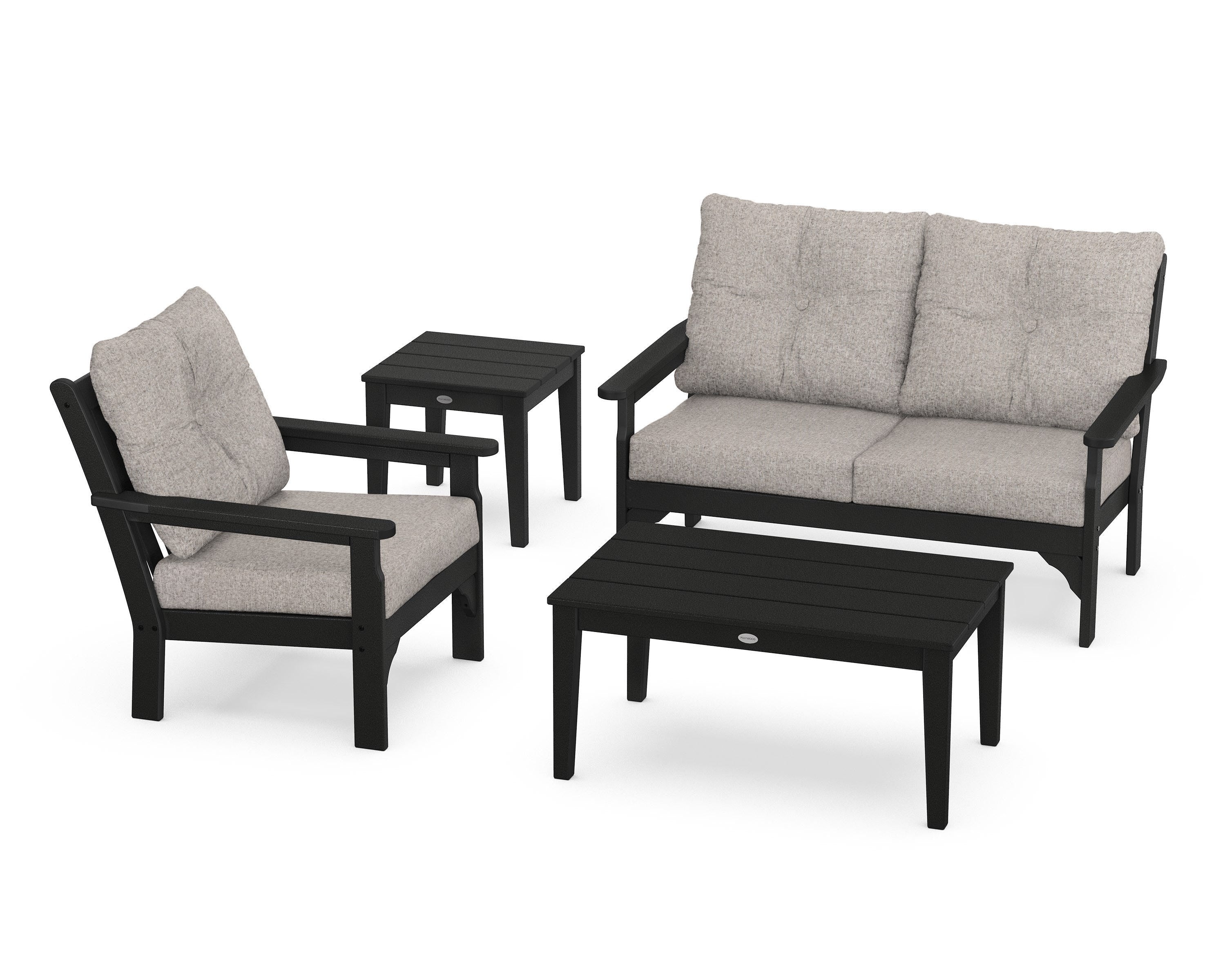 POLYWOOD® Vineyard 4-Piece Deep Seating Set in Black / Weathered Tweed