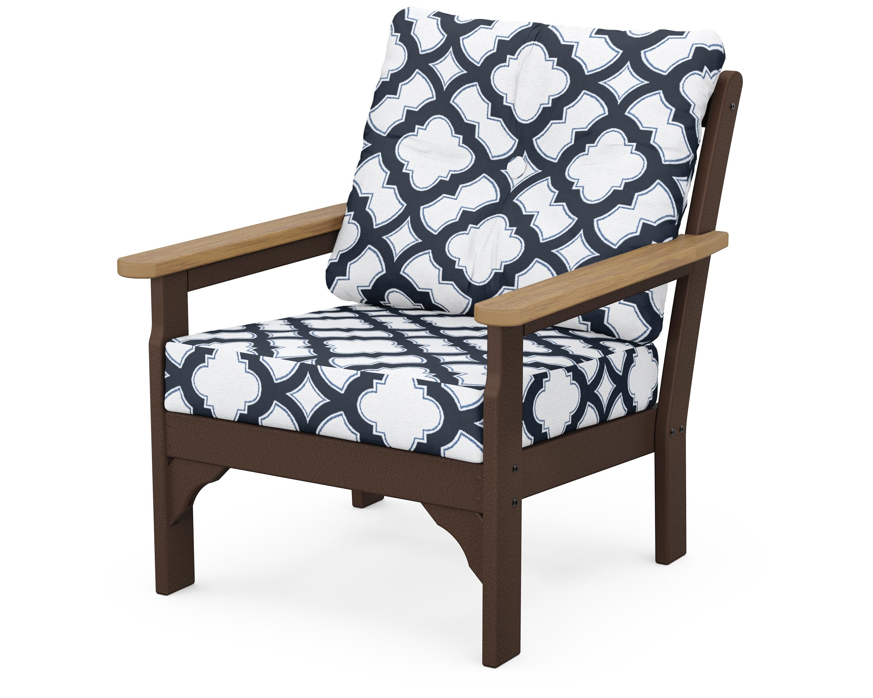 POLYWOOD® Vineyard Deep Seating Chair in Mahogany / Natural / Trellis Marine Indigo