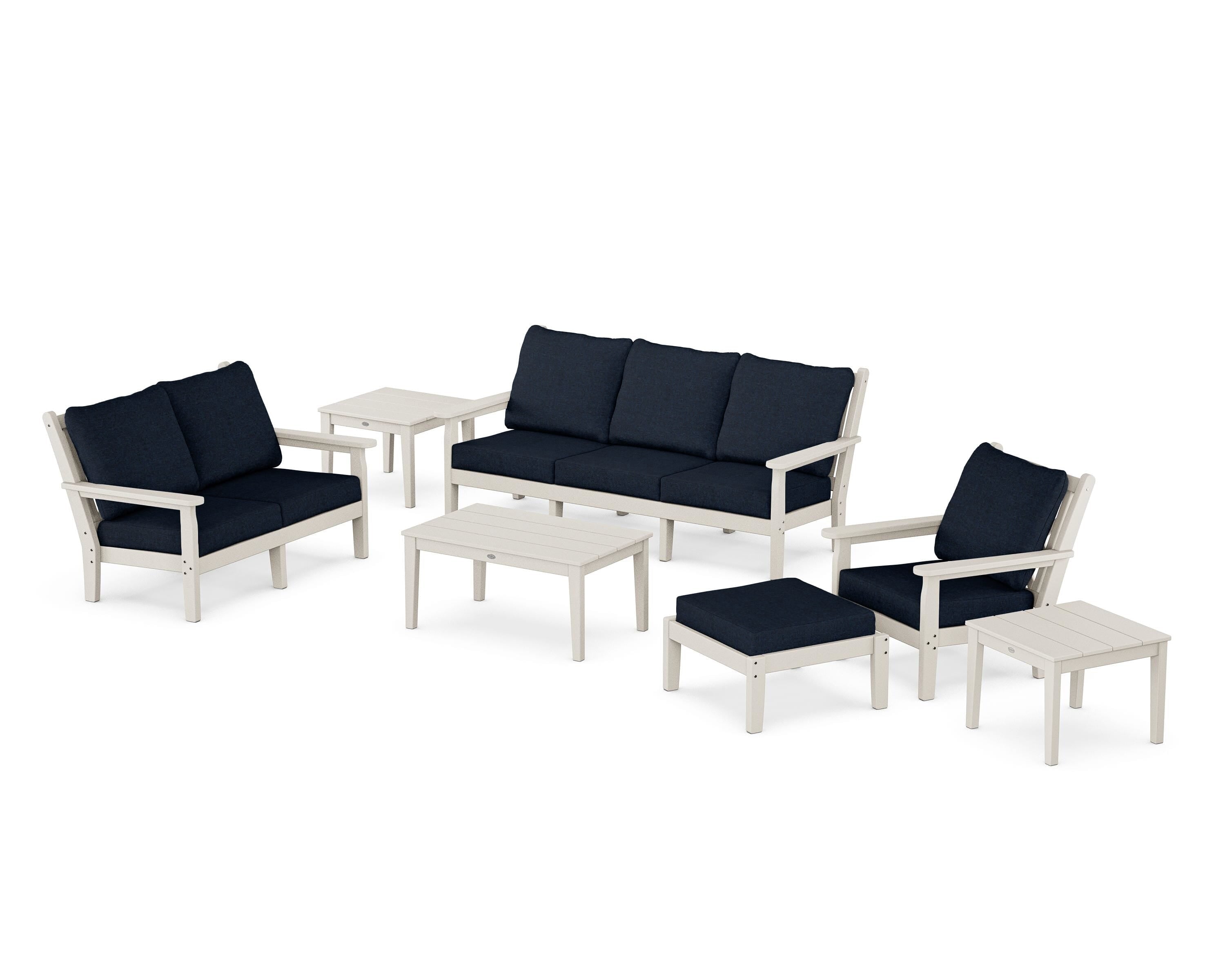POLYWOOD® Chippendale 7-Piece Deep Seating Set in Sand / Marine Indigo