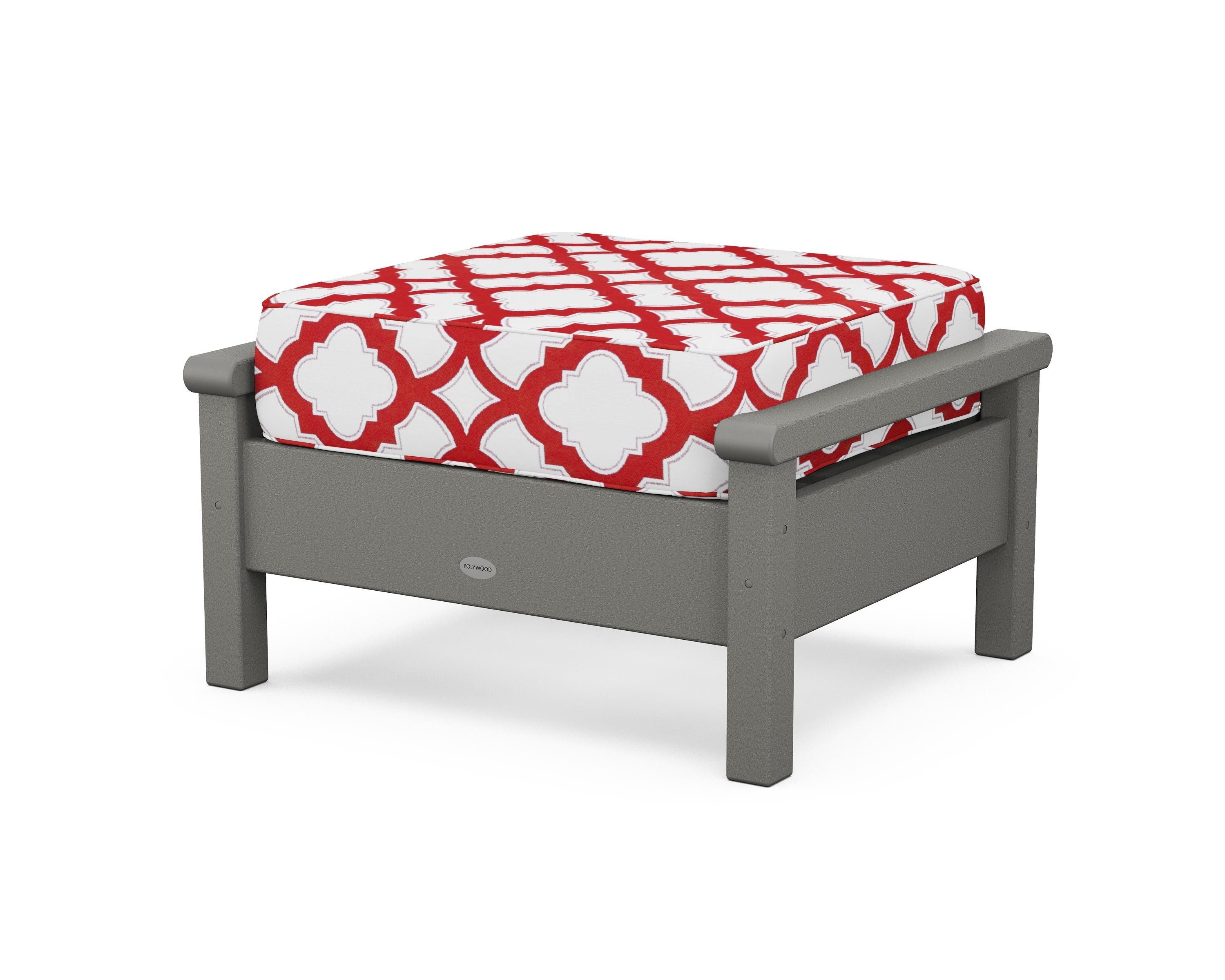 POLYWOOD® Harbour Deep Seating Ottoman in Slate Grey / Trellis Crimson