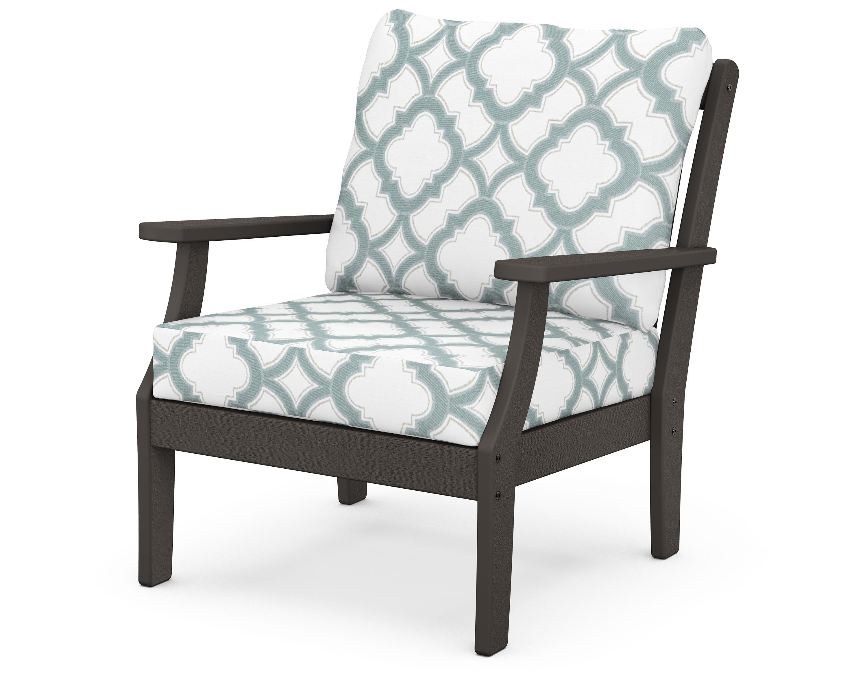 POLYWOOD® Braxton Deep Seating Chair in Vintage Coffee / Trellis Glacier Spa