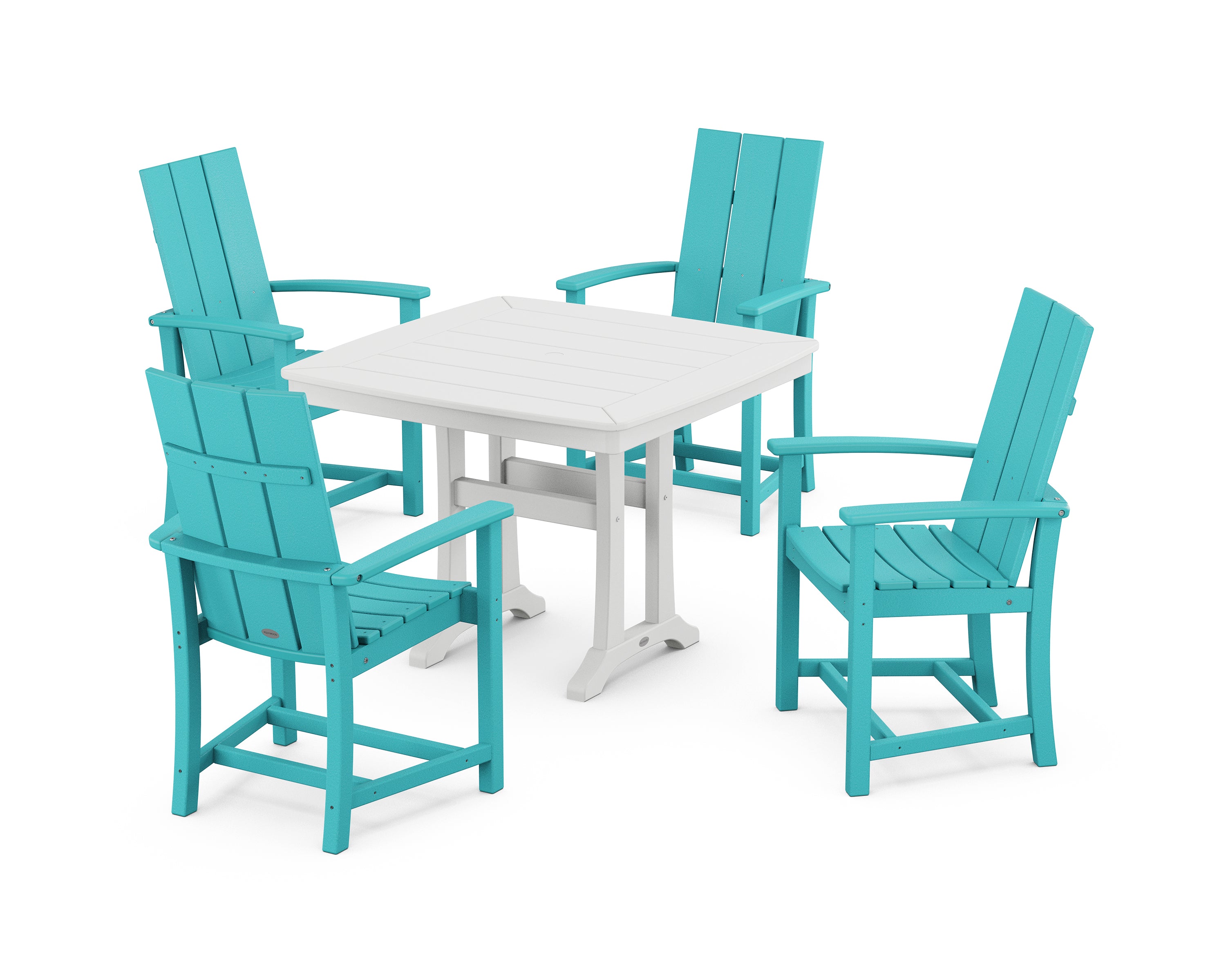 POLYWOOD® Modern Adirondack 5-Piece Dining Set with Trestle Legs in Aruba / White
