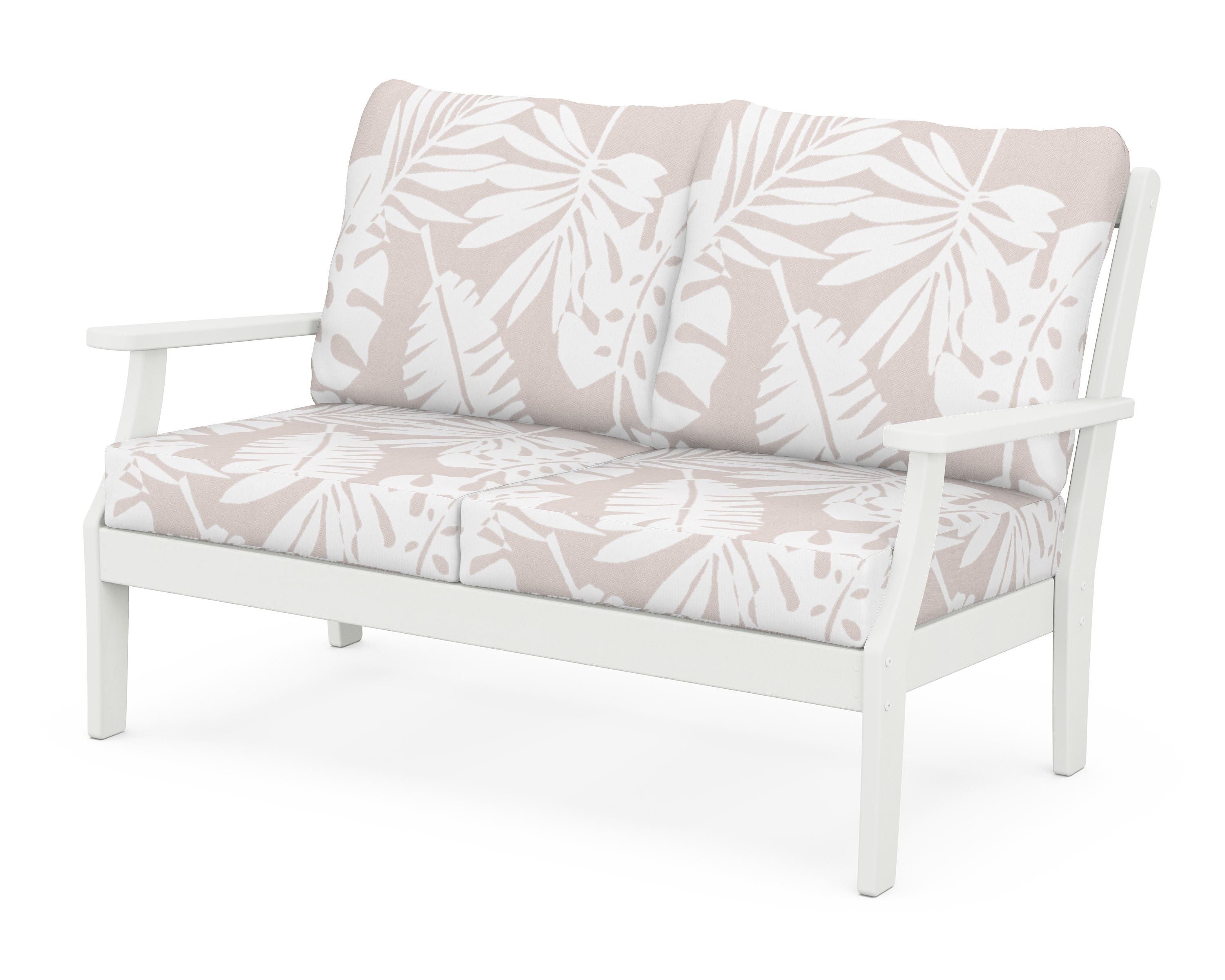 POLYWOOD® Braxton Deep Seating Loveseat in Vintage White / Leaf Dune Burlap