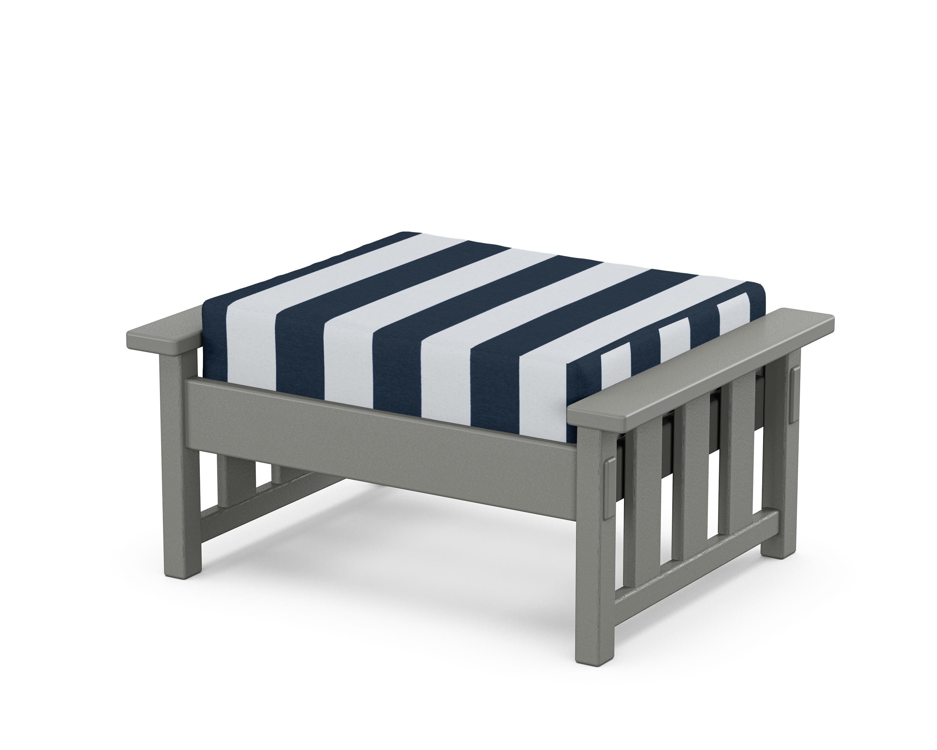 Martha Stewart by POLYWOOD® Acadia Deep Seating Ottoman in Slate Grey / Cabana Stripe Marine Indigo