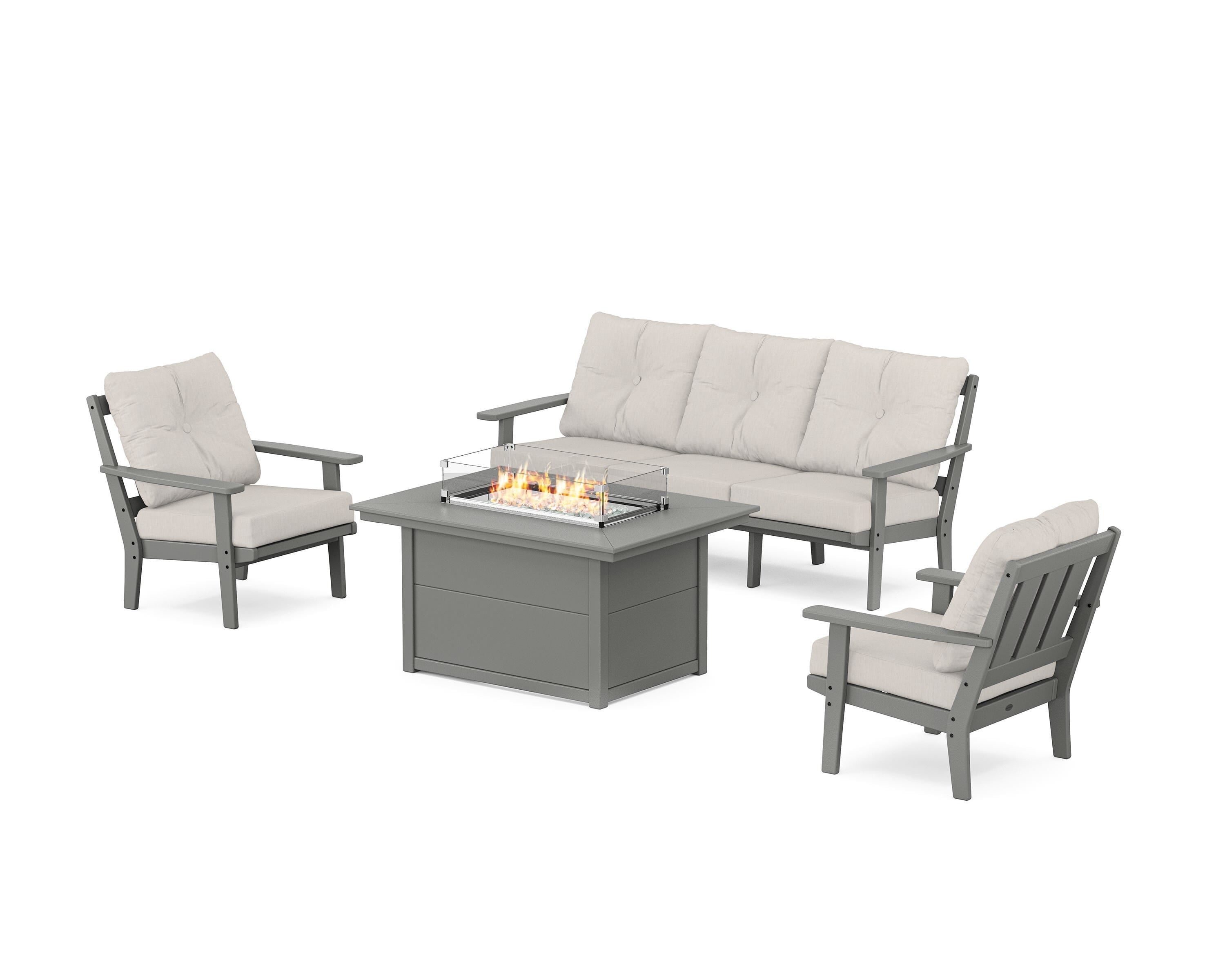 POLYWOOD® Oxford Deep Seating Fire Pit Table Set in Slate Grey / Cast Ash